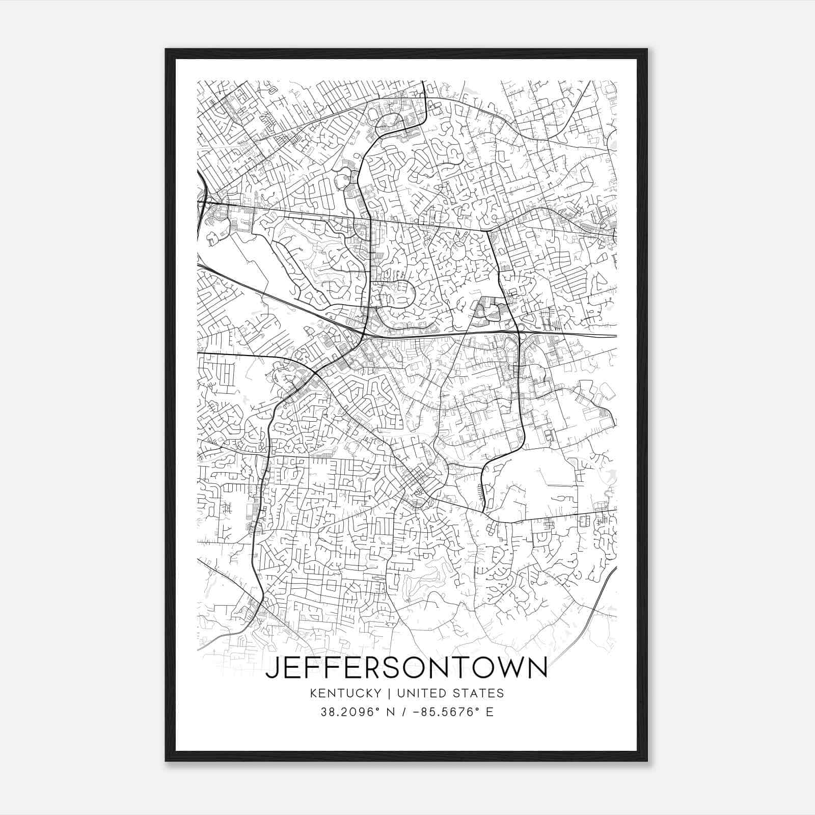 Jeffersontown Kentucky Map Poster, Modern Home Decor Wall Art Print