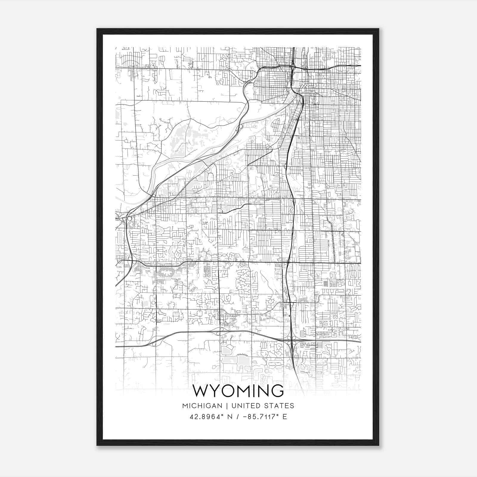 Wyoming Michigan Map Poster, Modern Home Decor Wall Art Print