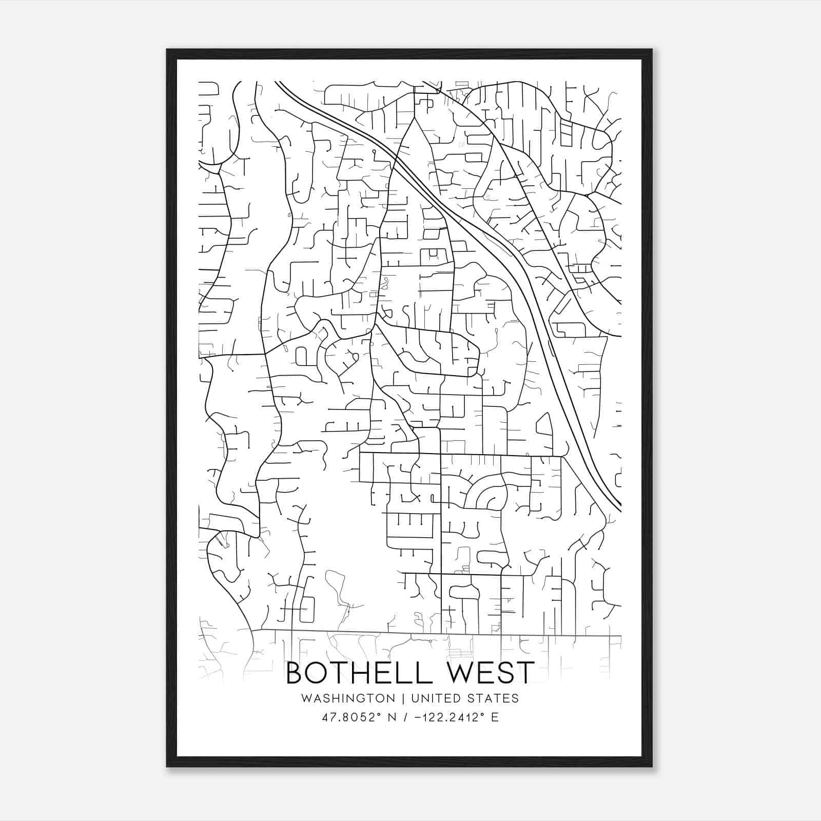 Bothell West Washington Map Poster, Modern Home Decor Wall Art Print