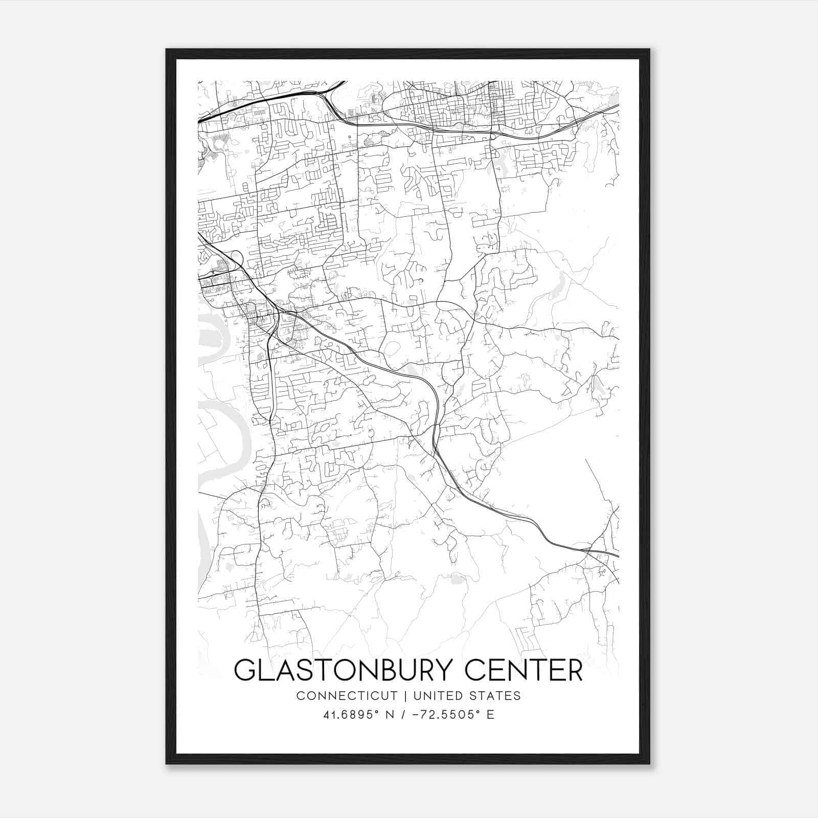 Glastonbury Center Connecticut Map Poster, Modern Home Decor Wall Art Print