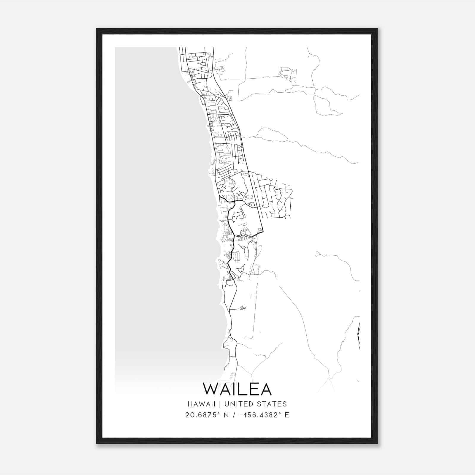 Wailea Hawaii Map Poster, Modern Home Decor Wall Art Print