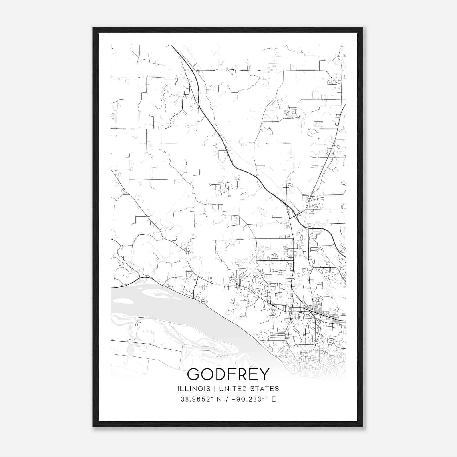 Godfrey Illinois Map Poster, Modern Home Decor Wall Art Print