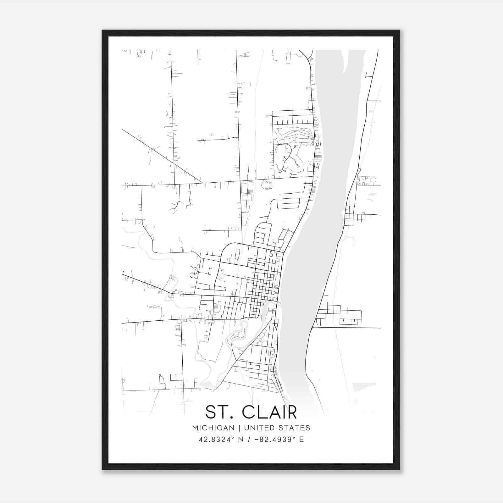 St. Clair Michigan Map Poster, Modern Home Decor Wall Art Print