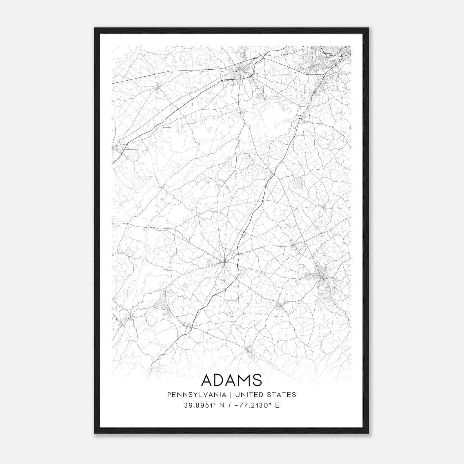 Adams Pennsylvania Map Poster, Modern Home Decor Wall Art Print
