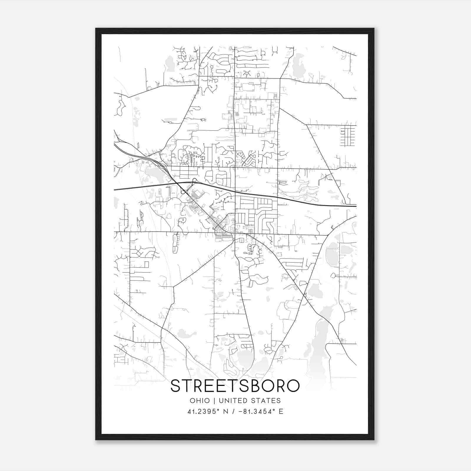 Streetsboro Ohio Map Poster, Modern Home Decor Wall Art Print