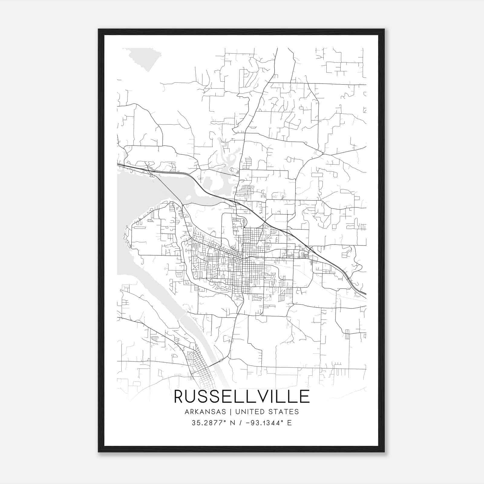 Russellville Arkansas Map Poster, Modern Home Decor Wall Art Print