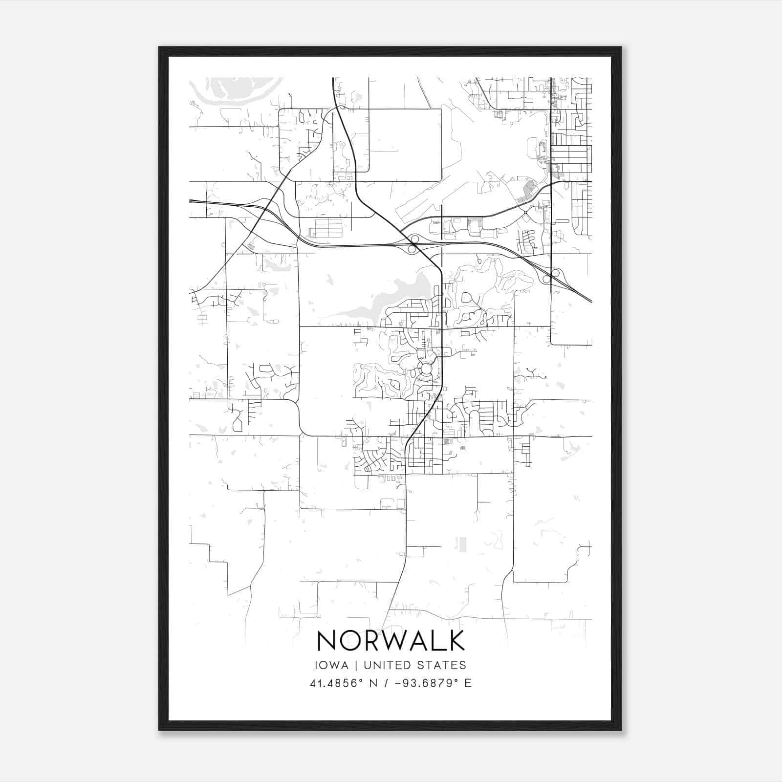 Norwalk Iowa Map Poster, Modern Home Decor Wall Art Print