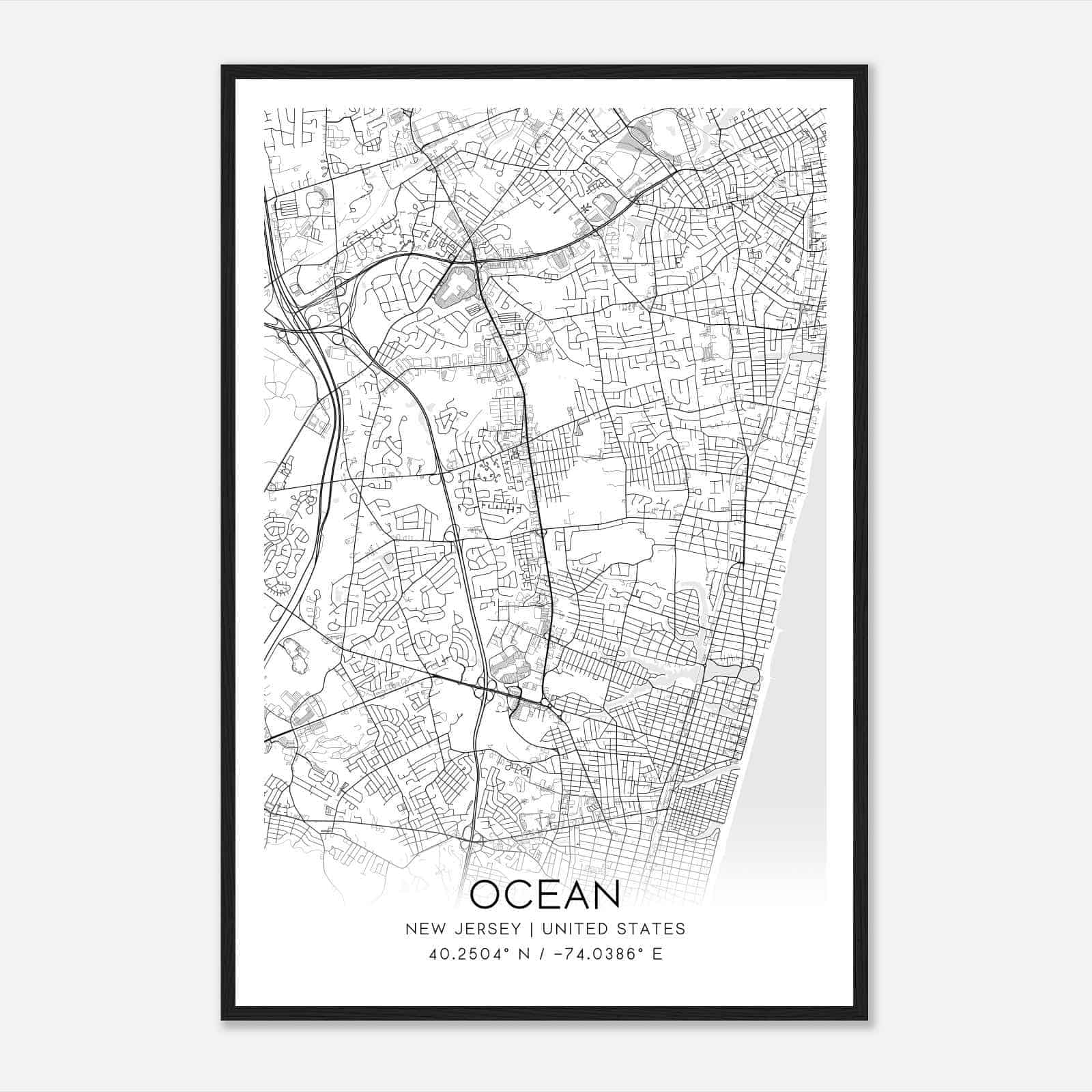 Ocean New Jersey Map Poster, Modern Home Decor Wall Art Print