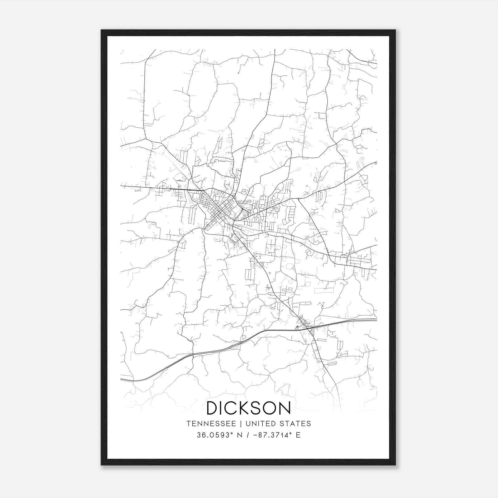 Dickson Tennessee Map Poster, Modern Home Decor Wall Art Print
