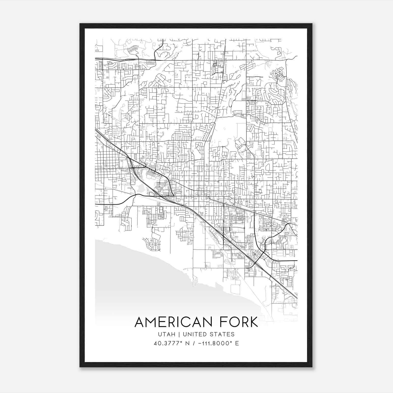 American Fork Utah Map Poster, Modern Home Decor Wall Art Print
