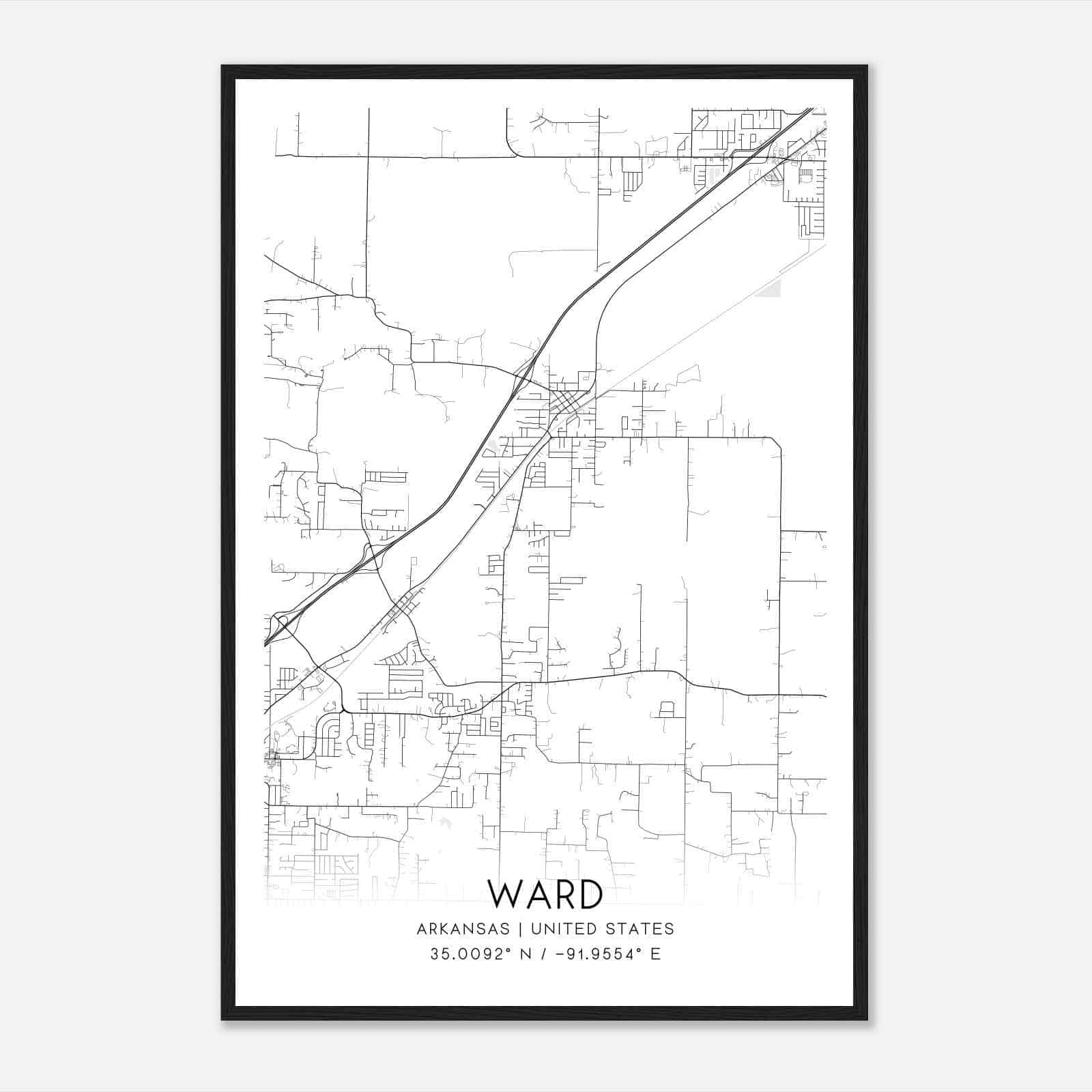 Ward Arkansas Map Poster, Modern Home Decor Wall Art Print