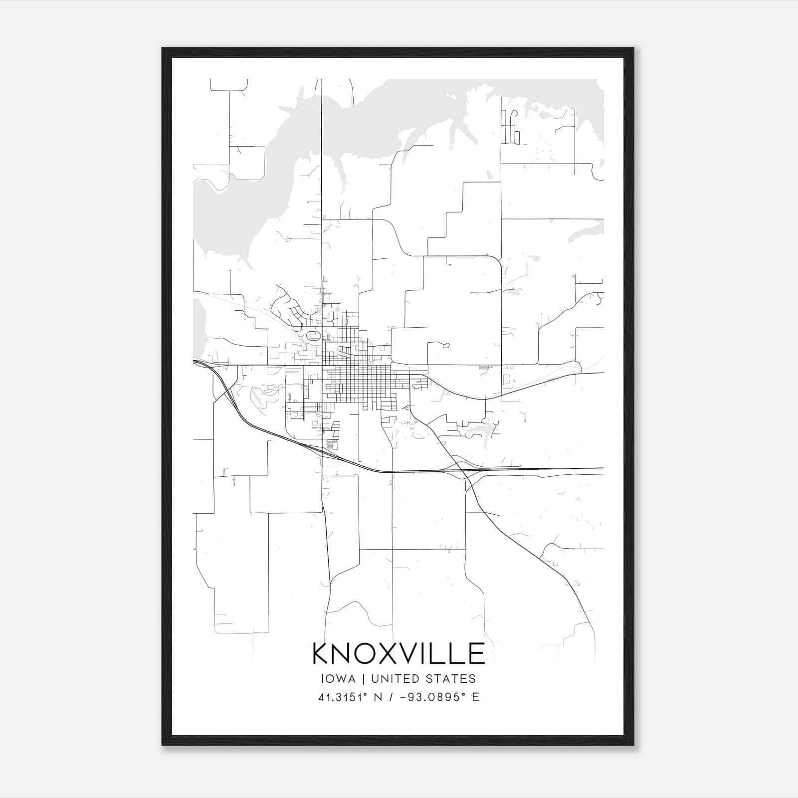 Knoxville Iowa Map Poster, Modern Home Decor Wall Art Print