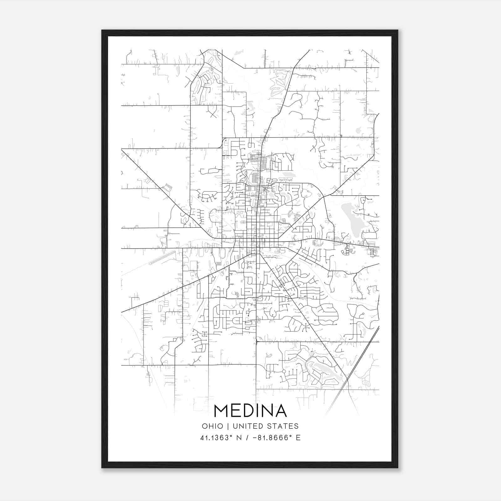 Medina Ohio Map Poster, Modern Home Decor Wall Art Print Medina Ohio Map Poster, Modern Home Decor Wall Art Print