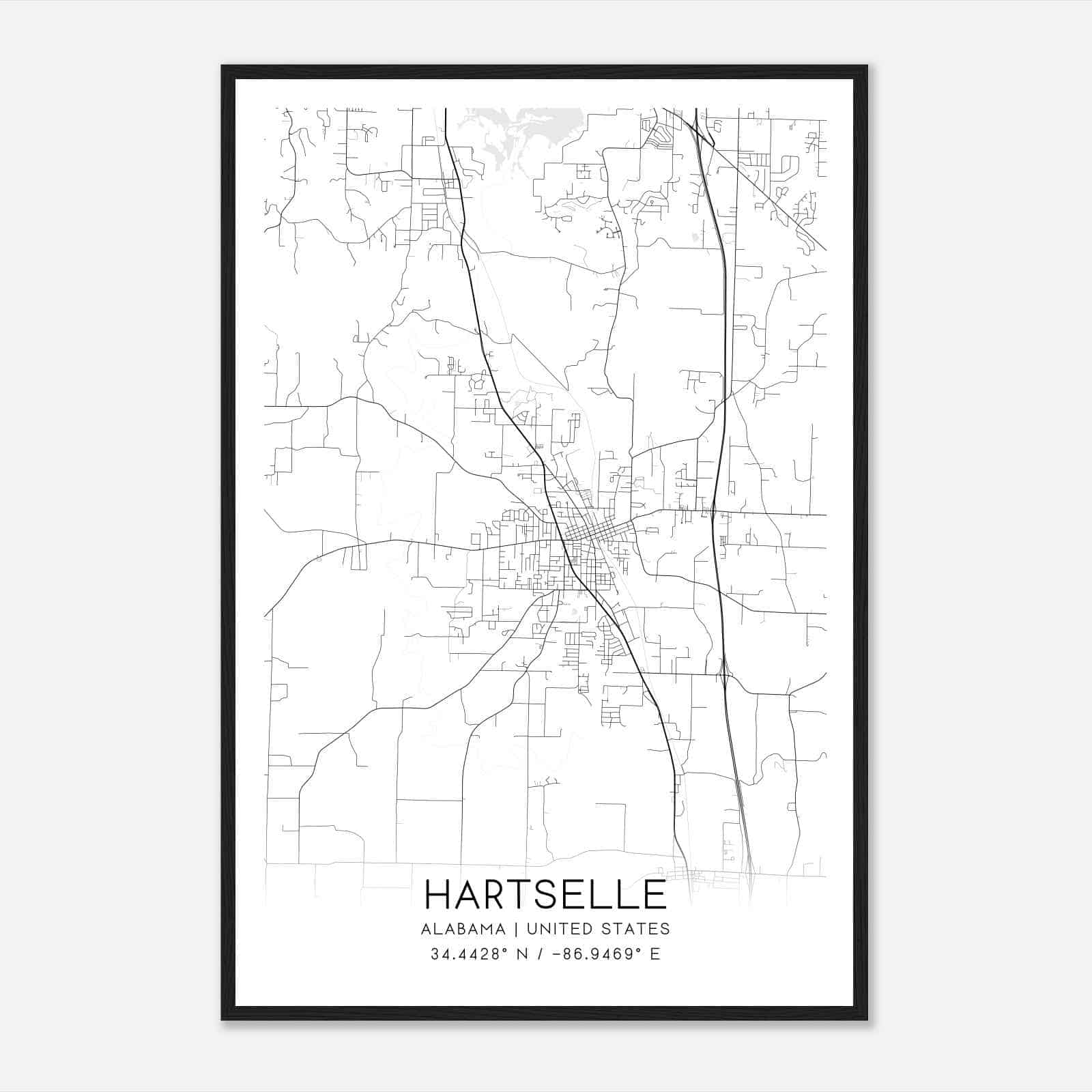 Hartselle Alabama Map Poster, Modern Home Decor Wall Art Print