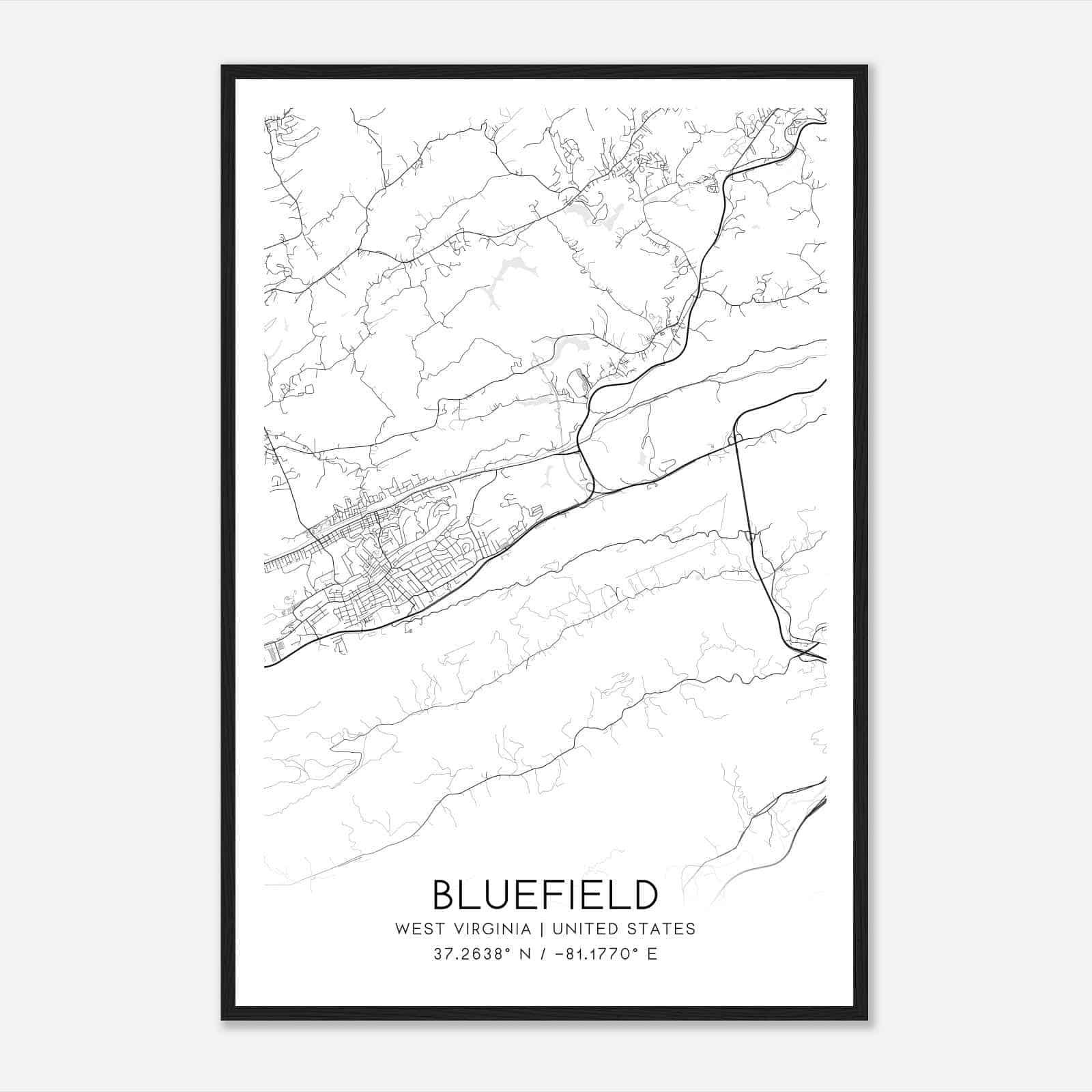 Bluefield West Virginia Map Poster, Modern Home Decor Wall Art Print