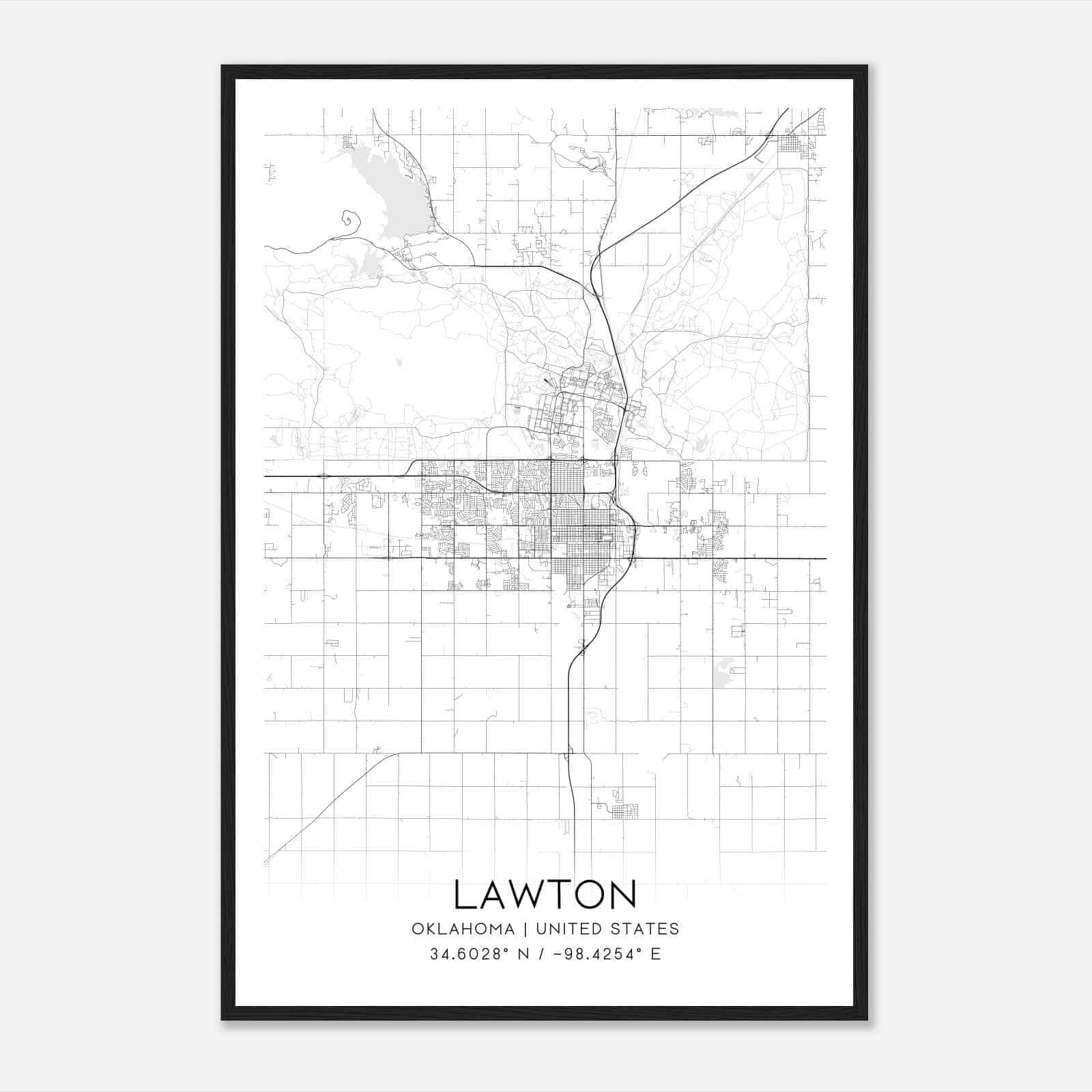 Lawton Oklahoma Map Poster, Modern Home Decor Wall Art Print