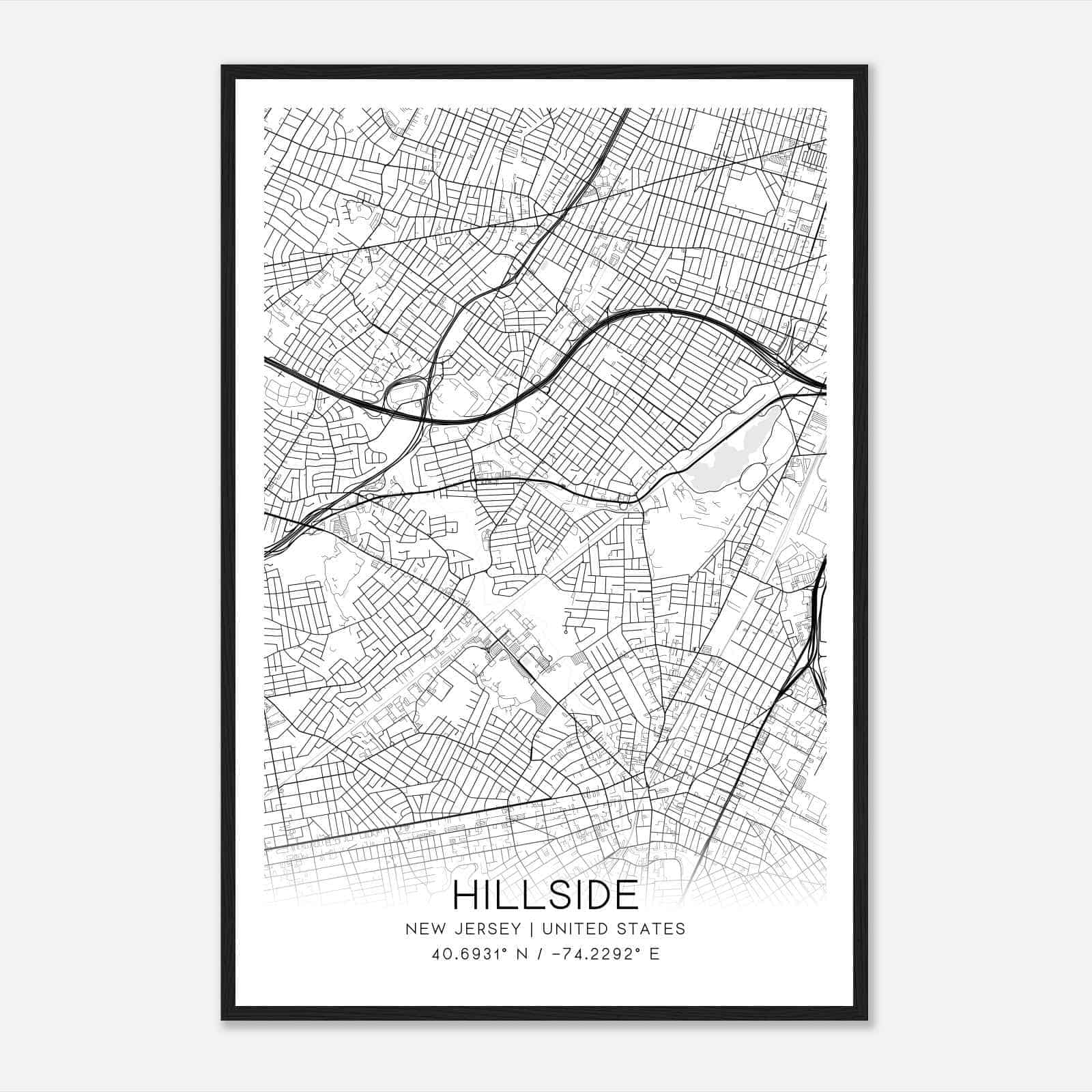 Hillside New Jersey Map Poster, Modern Home Decor Wall Art Print