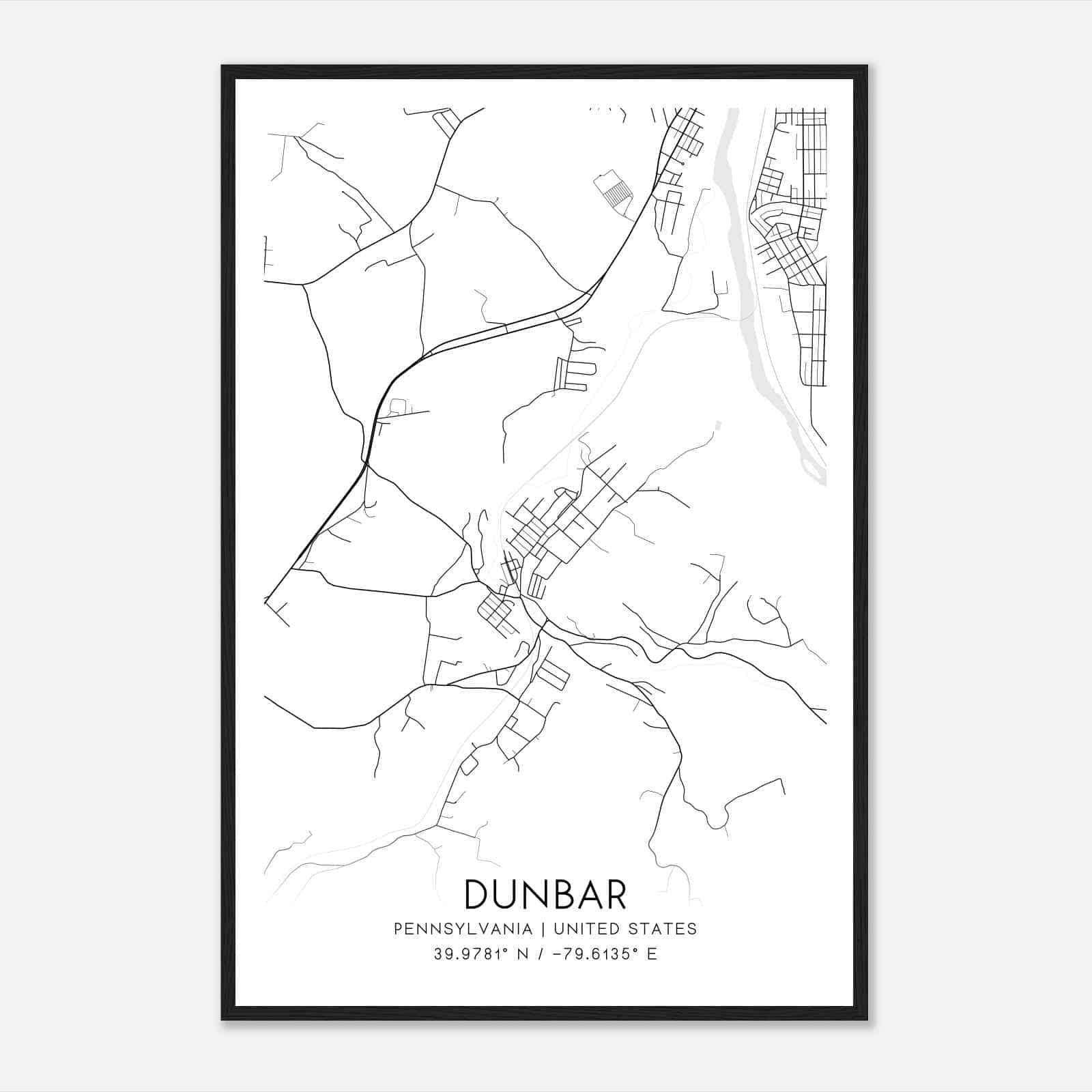 Dunbar Pennsylvania Map Poster, Modern Home Decor Wall Art Print Custom Maps & Posters