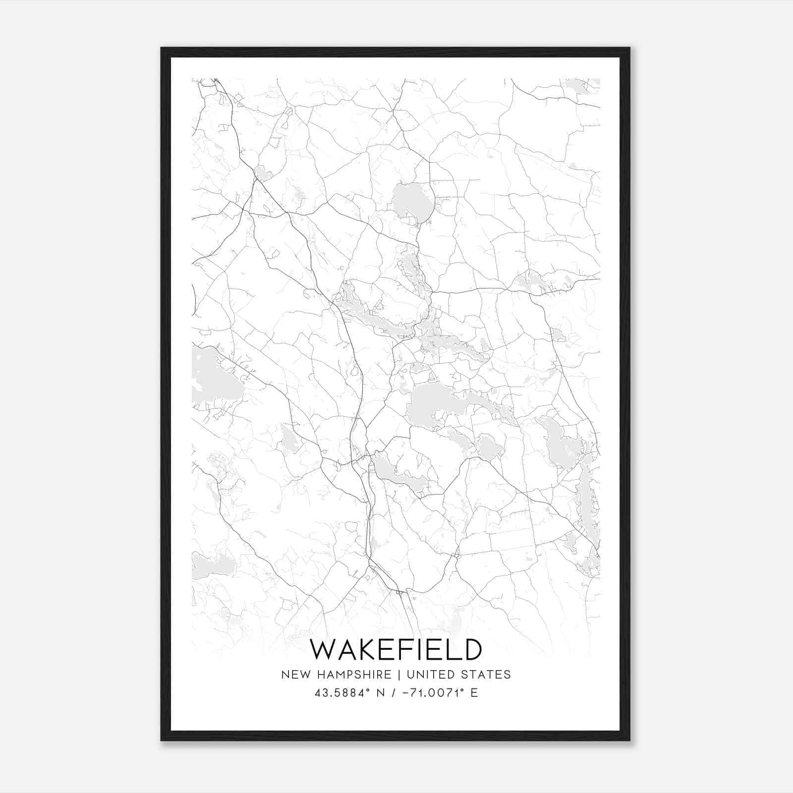 Wakefield New Hampshire Map Poster, Modern Home Decor Wall Art Print