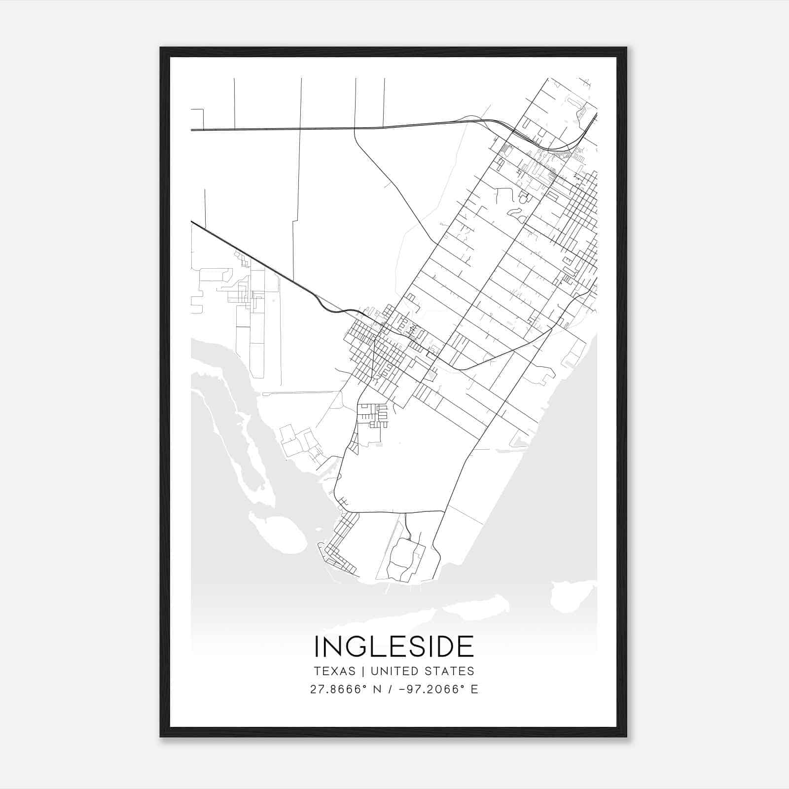 Ingleside Texas Map Poster, Modern Home Decor Wall Art Print Custom