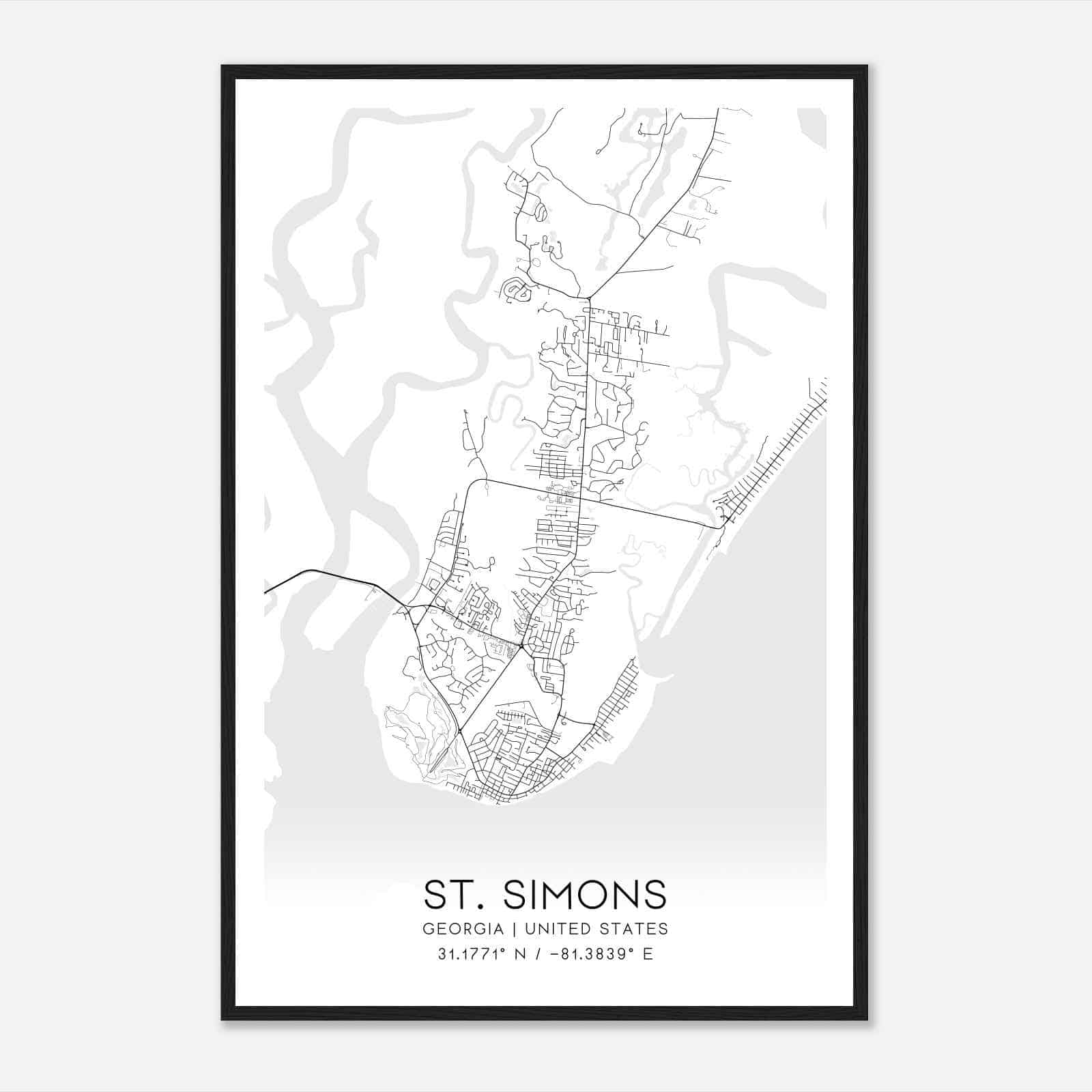 St. Simons Georgia Map Poster, Modern Home Decor Wall Art Print