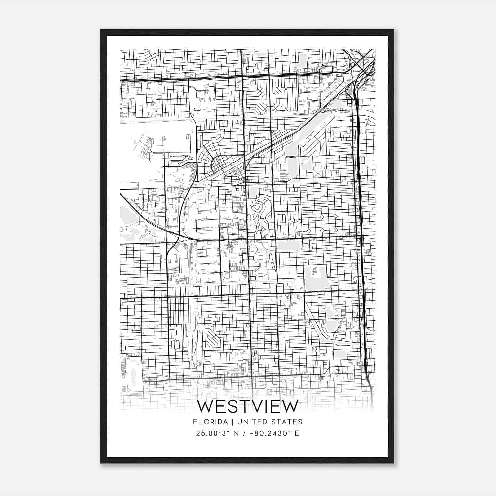 Westview Florida Map Poster, Modern Home Decor Wall Art Print