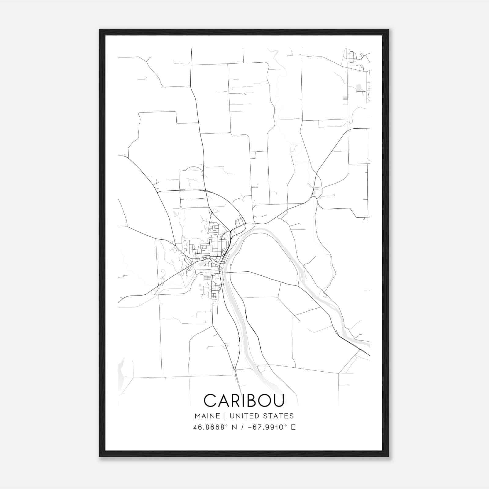 Caribou Maine Map Poster, Modern Home Decor Wall Art Print