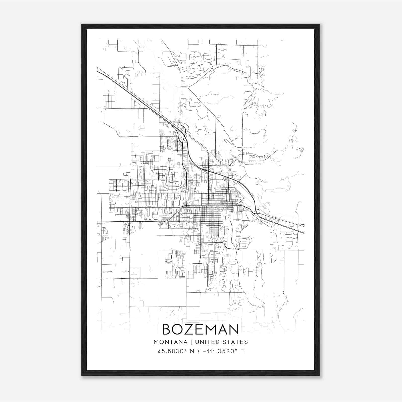 Bozeman Montana Map Poster, Modern Home Decor Wall Art Print