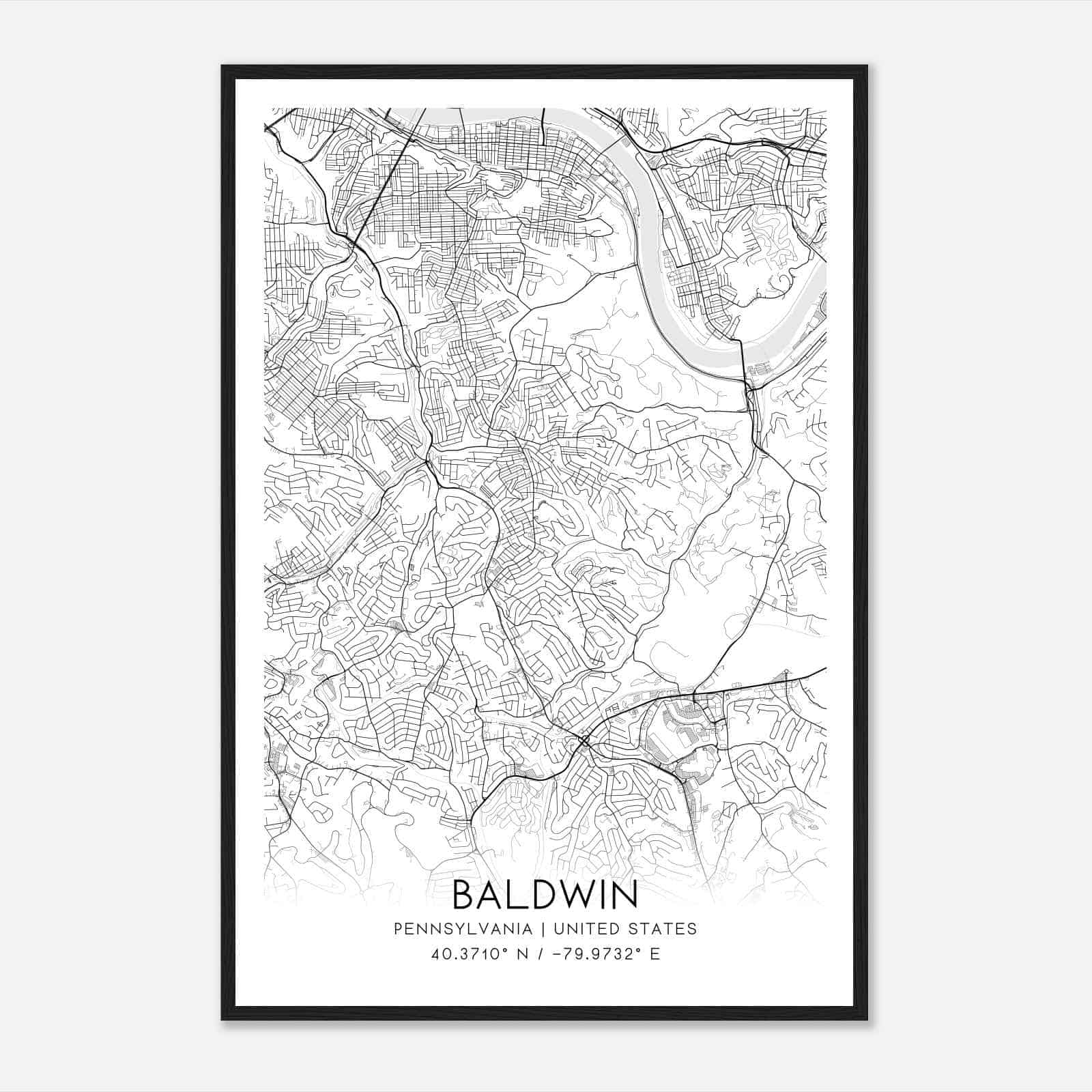 Baldwin Pennsylvania Map Poster, Modern Home Decor Wall Art Print