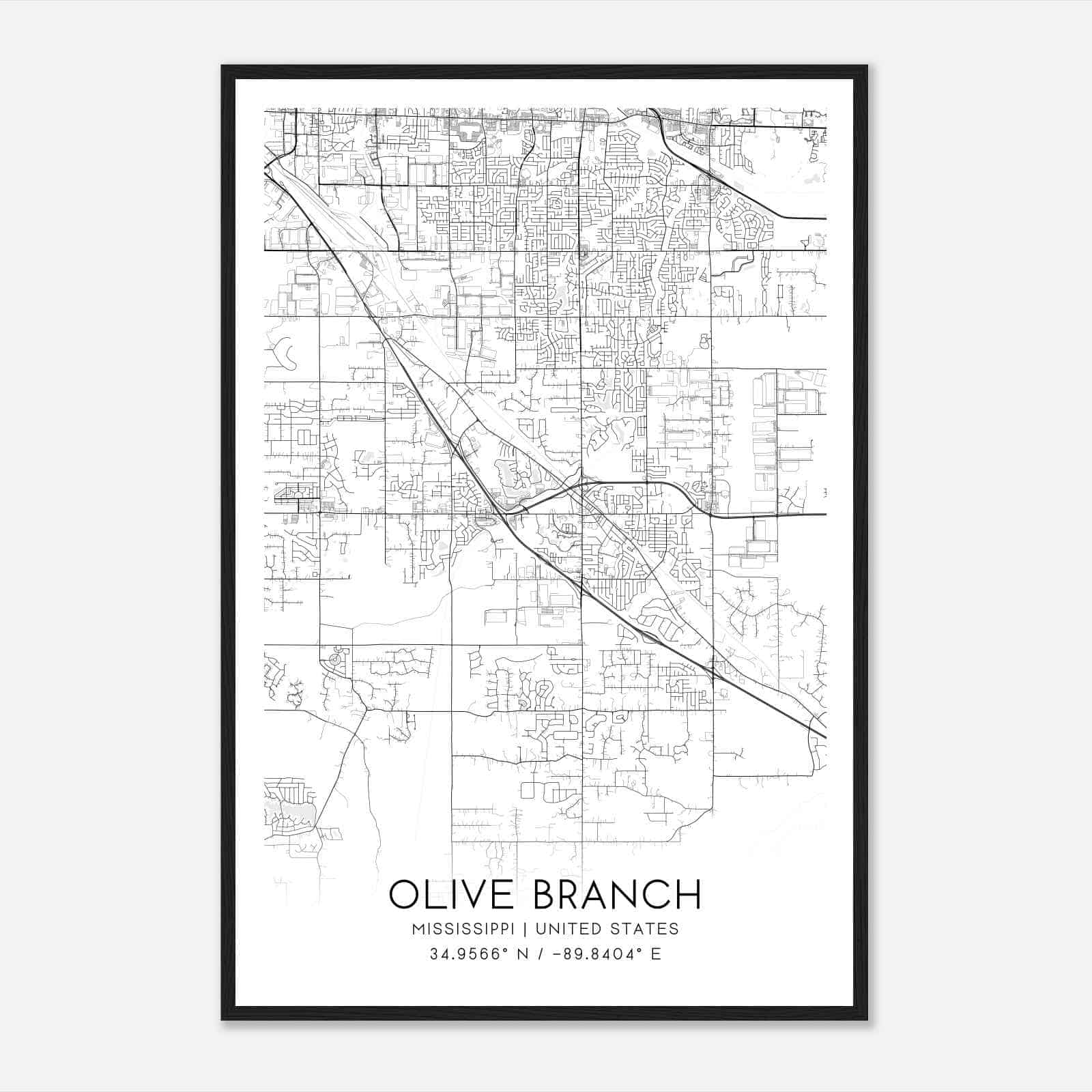 Olive Branch Mississippi Map Poster, Modern Home Decor Wall Art Print