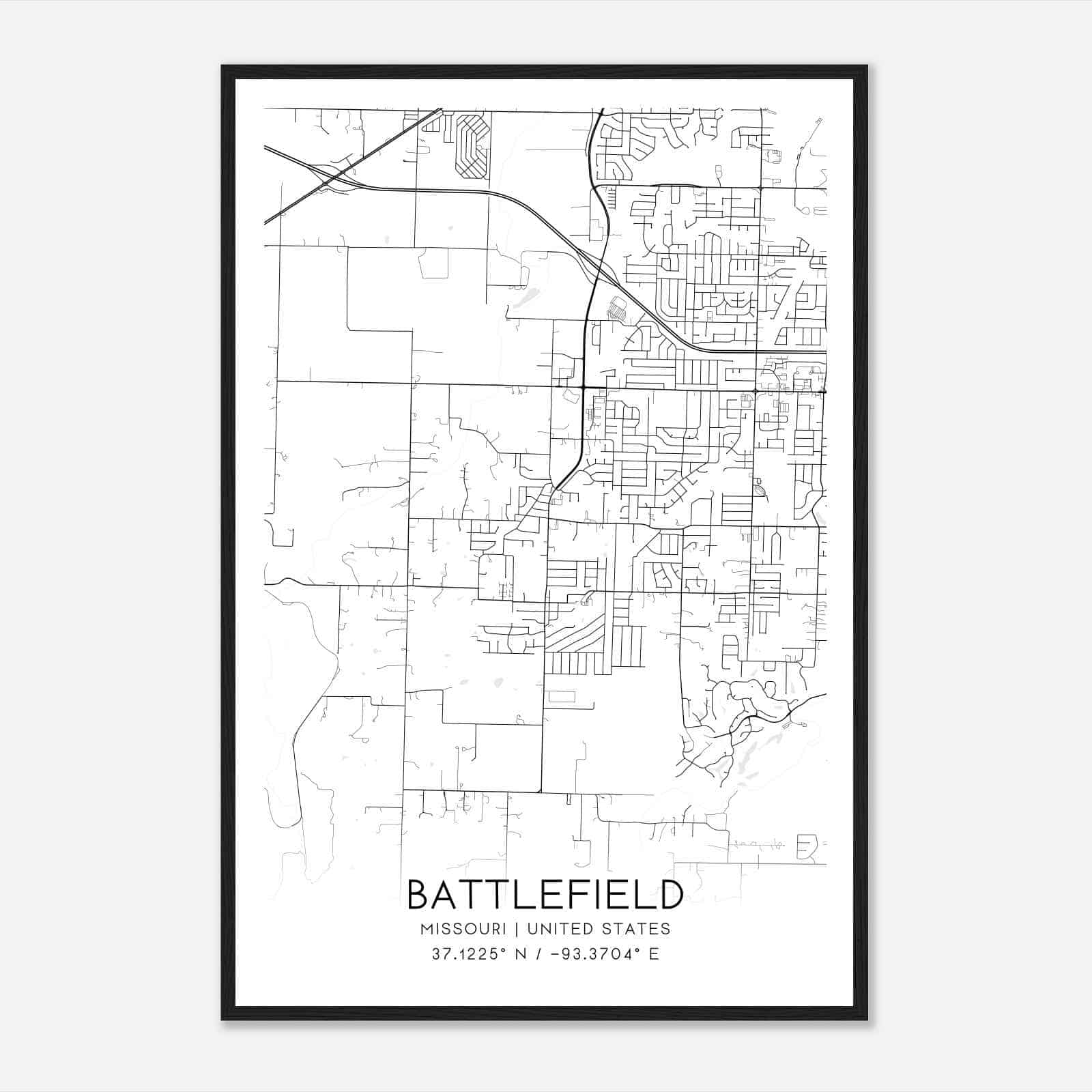Battlefield Missouri Map Poster, Modern Home Decor Wall Art Print
