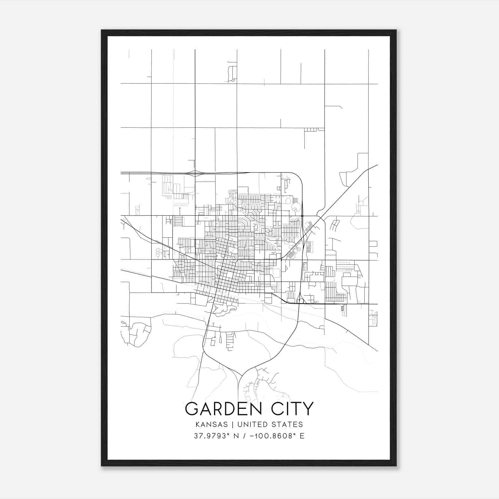 Garden City Kansas Map Poster, Modern Home Decor Wall Art Print