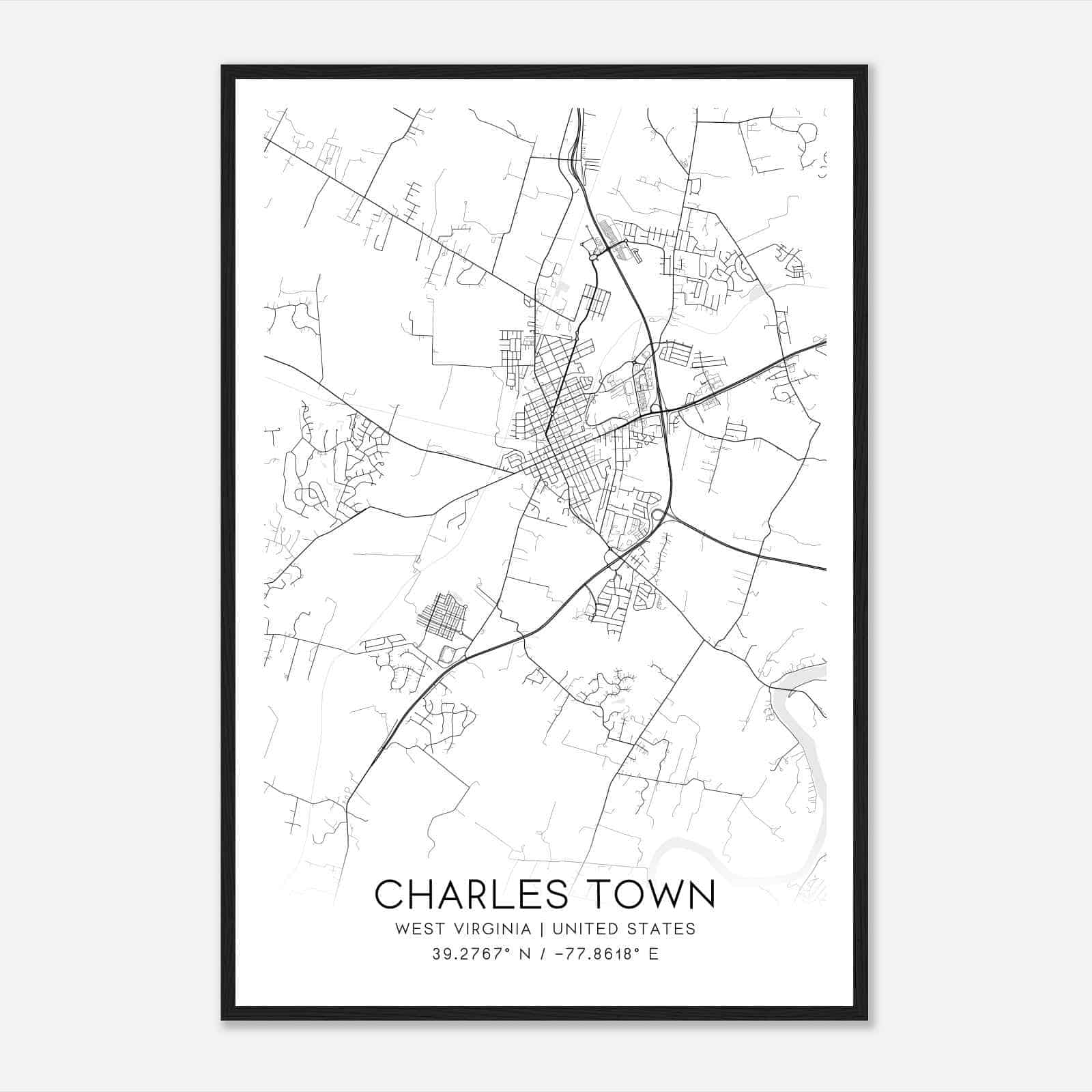 Charles Town West Virginia Map Poster, Modern Home Decor Wall Art Print