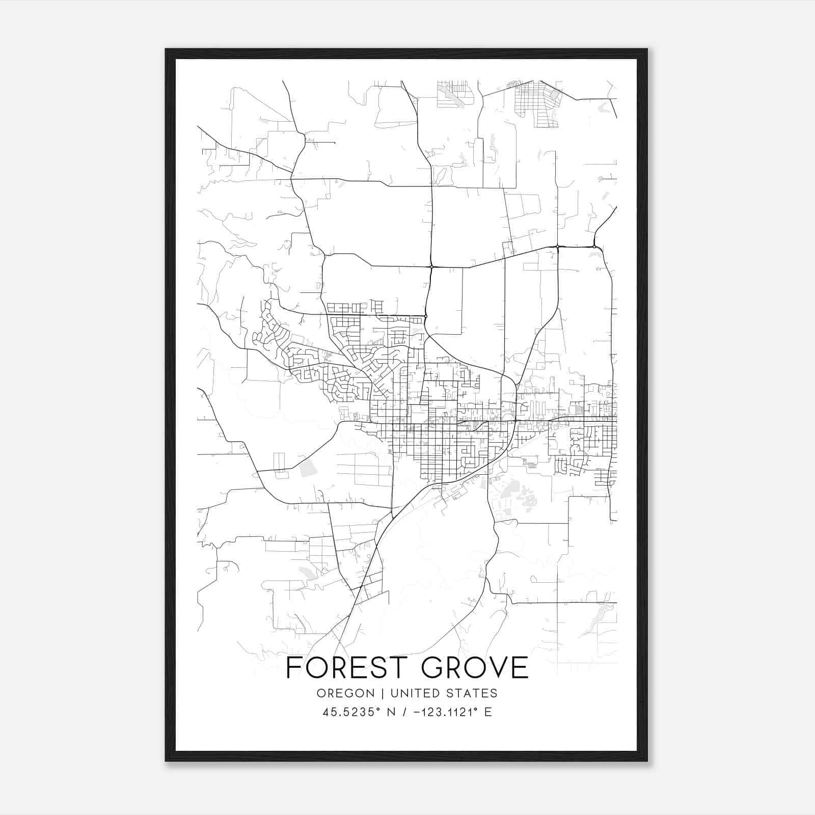 Forest Grove Oregon Map Poster, Modern Home Decor Wall Art Print