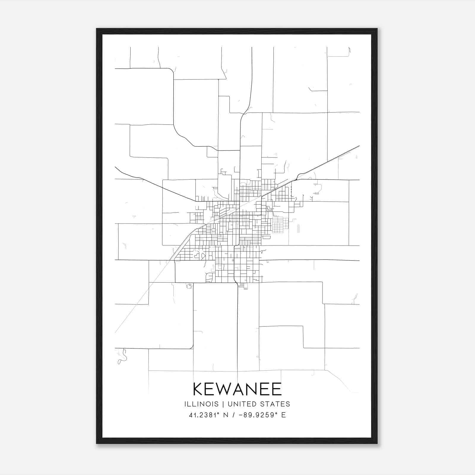 Kewanee Illinois Map Poster, Modern Home Decor Wall Art Print