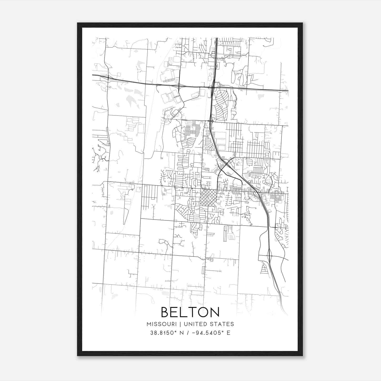 Belton Missouri Map Poster, Modern Home Decor Wall Art Print