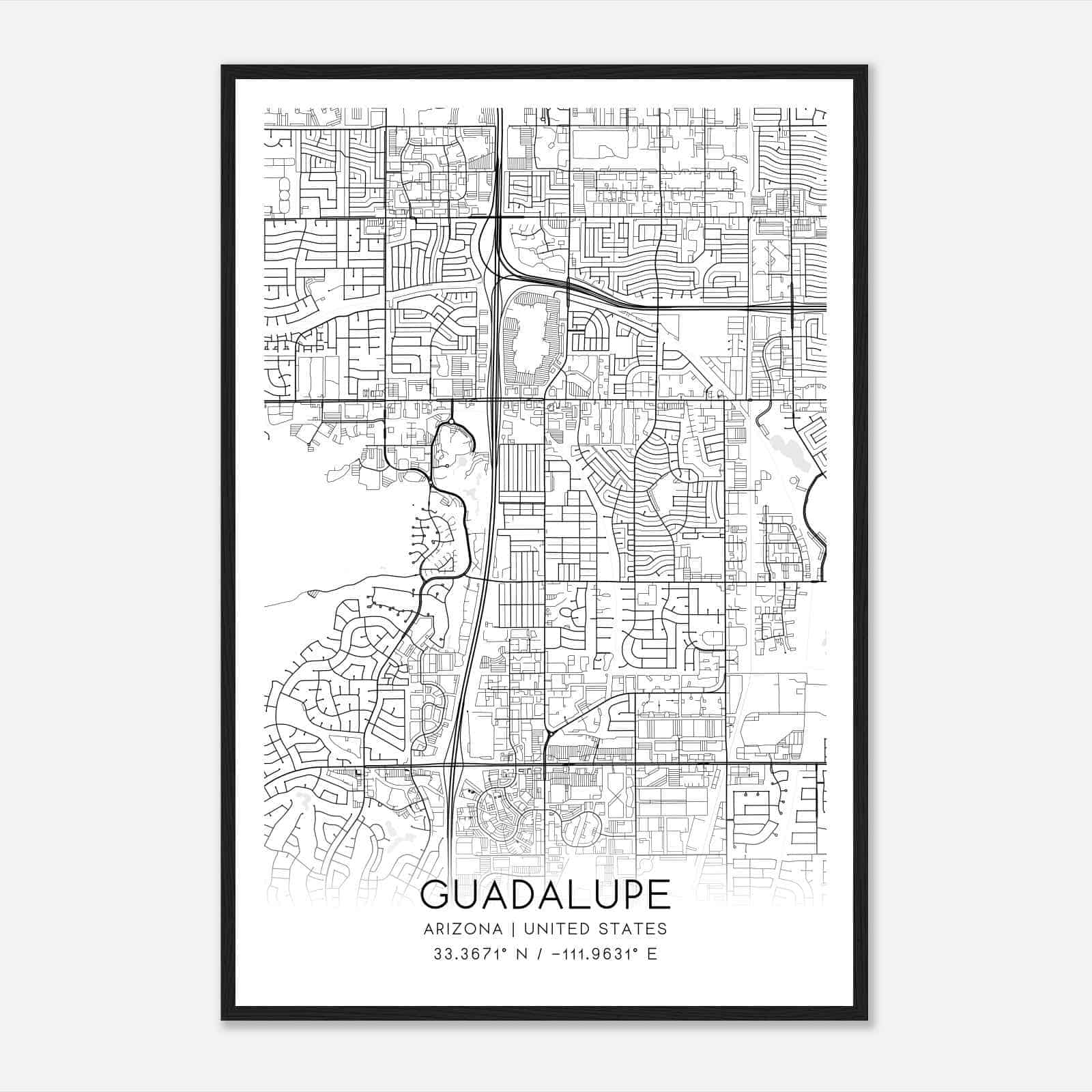 Guadalupe Arizona Map Poster, Modern Home Decor Wall Art Print