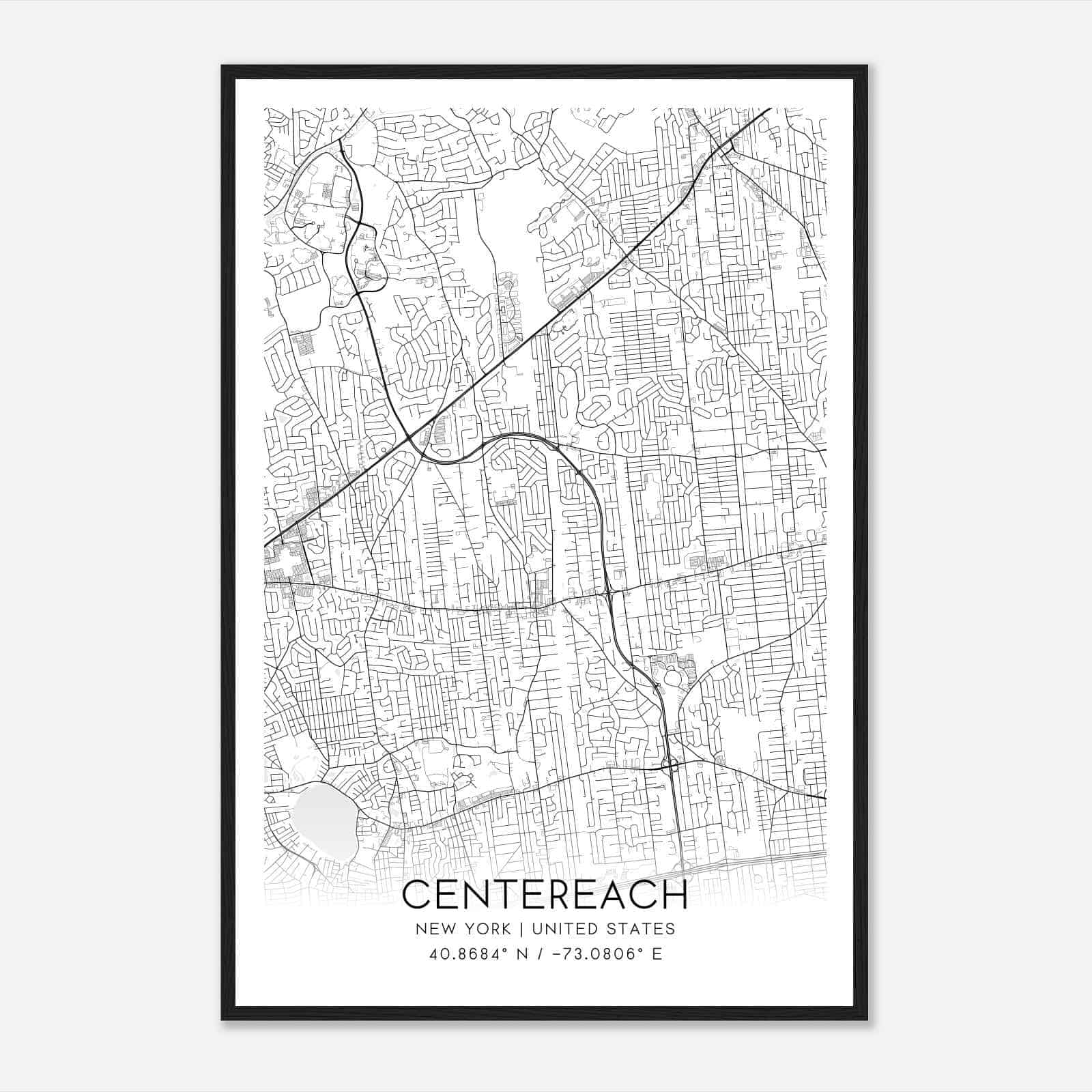 Centereach New York Map Poster, Modern Home Decor Wall Art Print