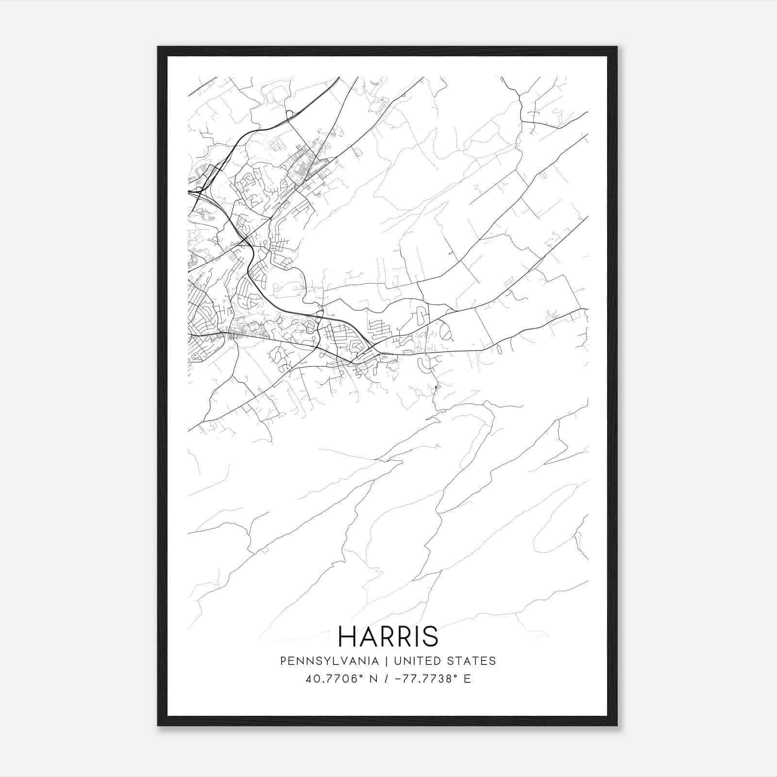 Harris Pennsylvania Map Poster, Modern Home Decor Wall Art Print