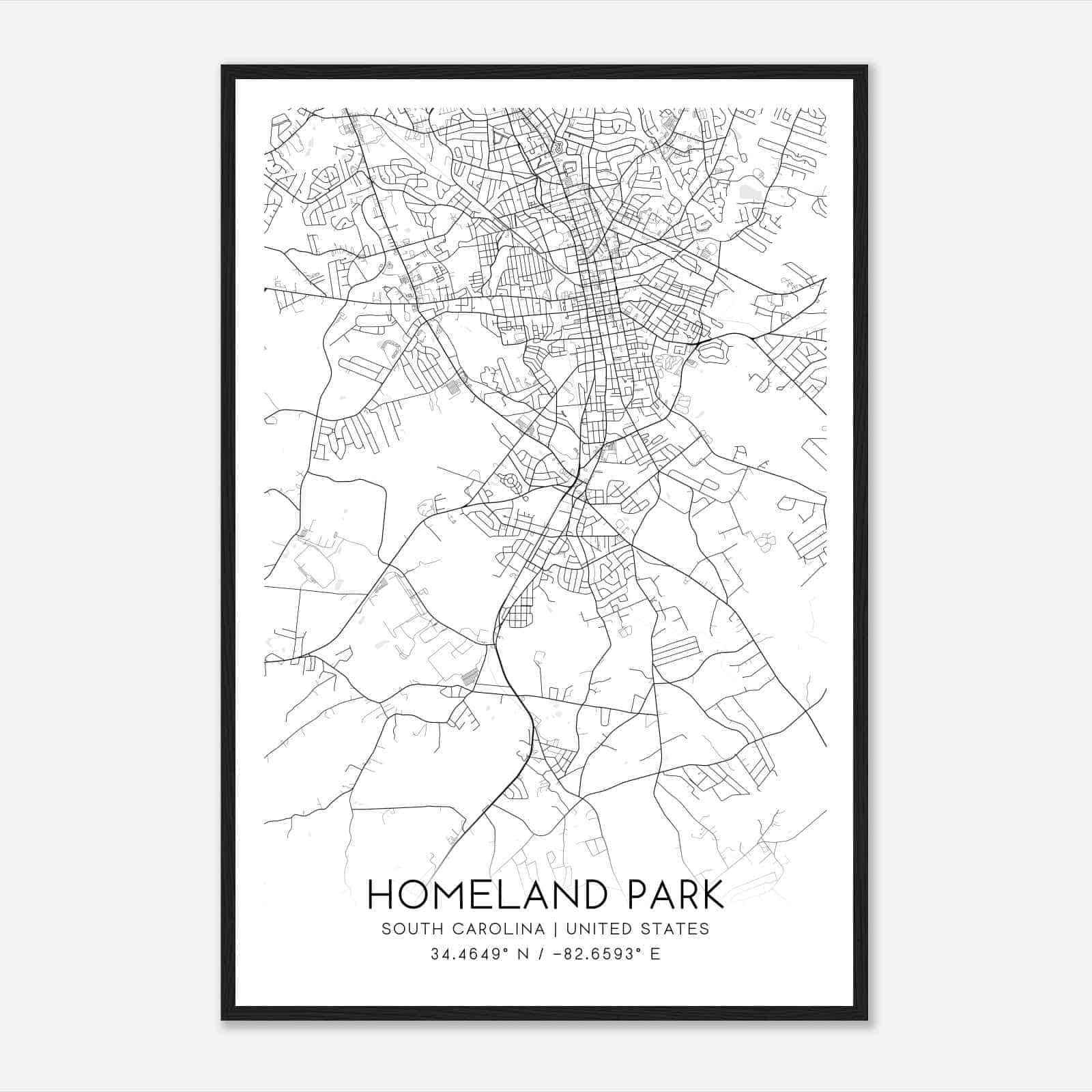 Homeland Park South Carolina Map Poster, Modern Home Decor Wall Art Print