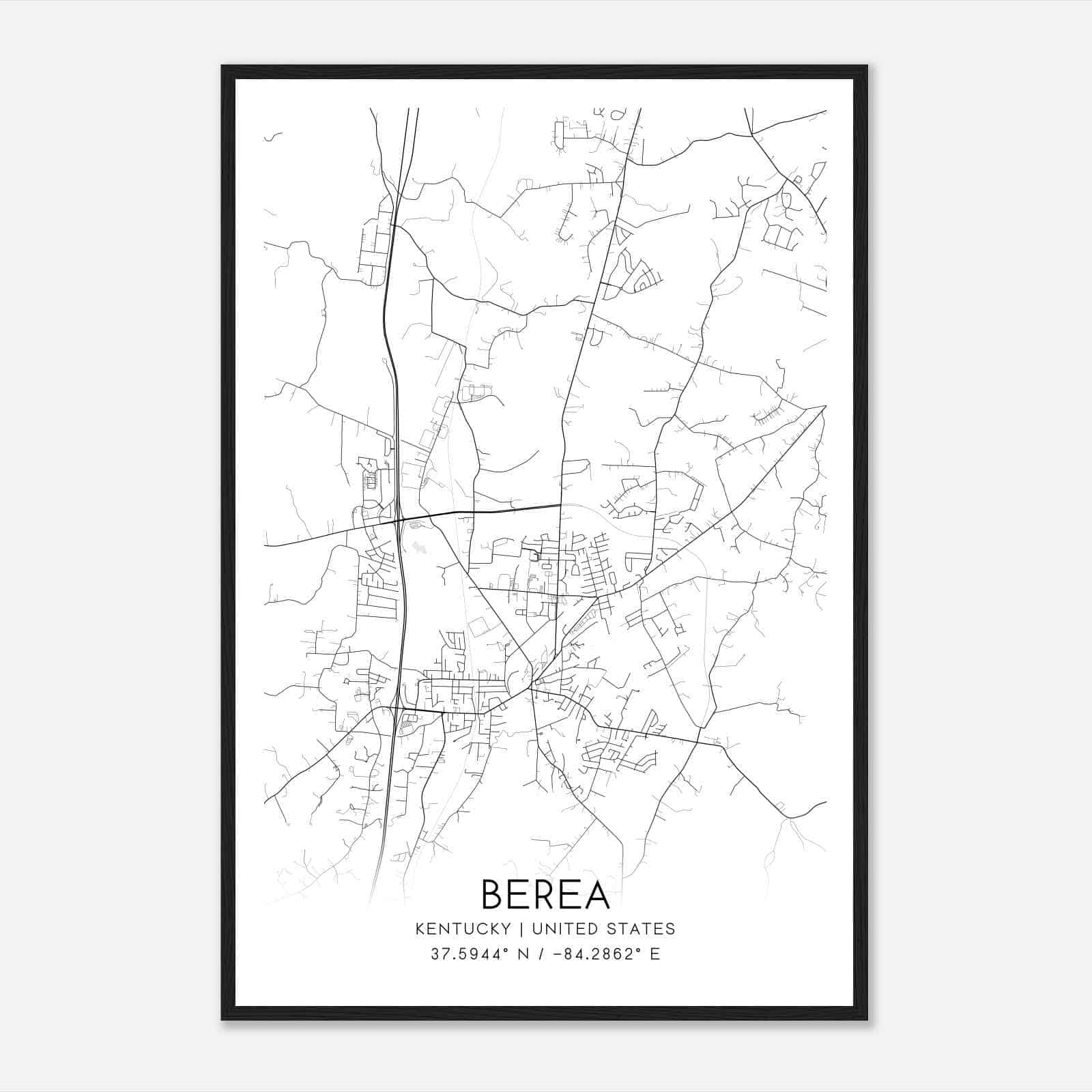 Berea Kentucky Map Poster, Modern Home Decor Wall Art Print