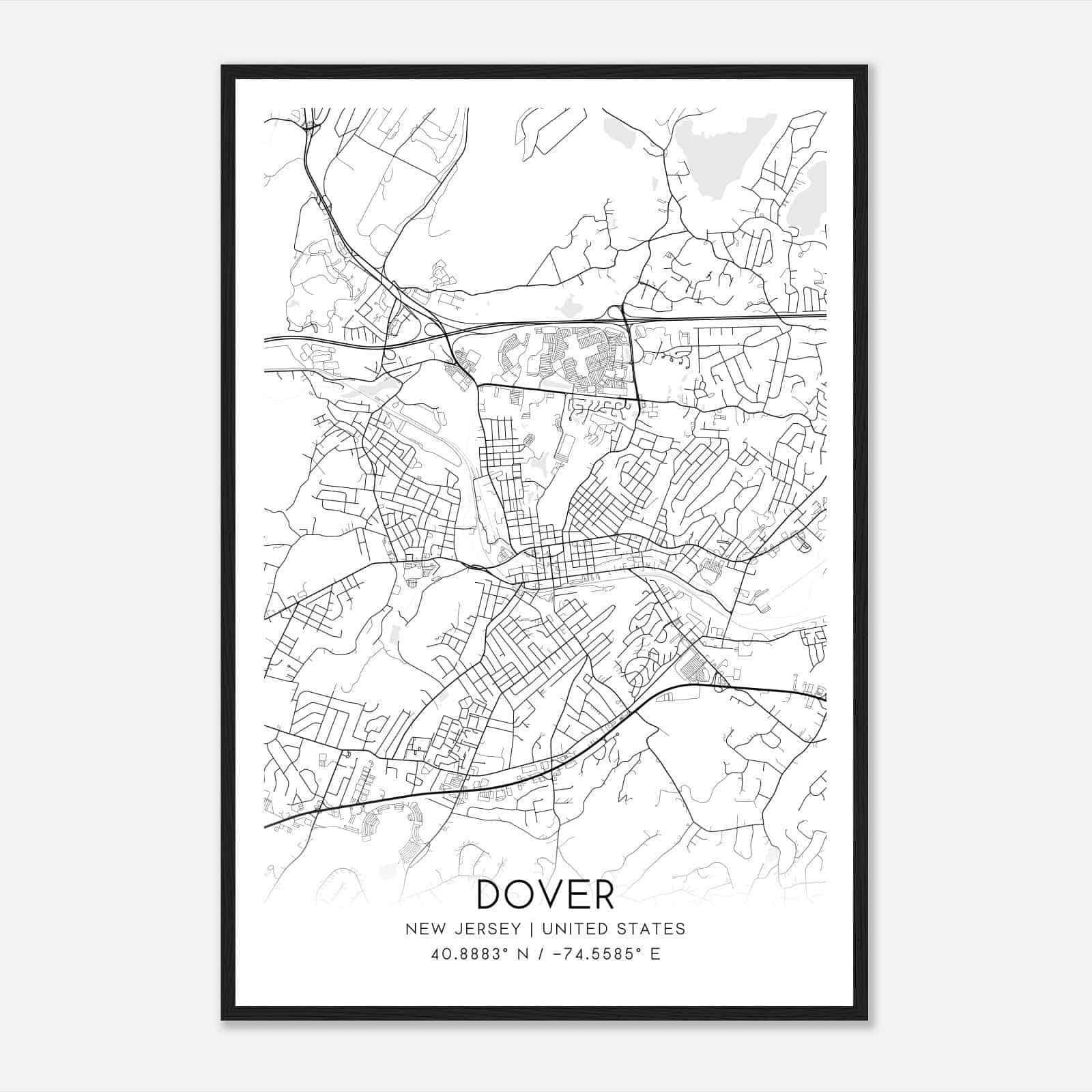 Dover New Jersey Map Poster, Modern Home Decor Wall Art Print