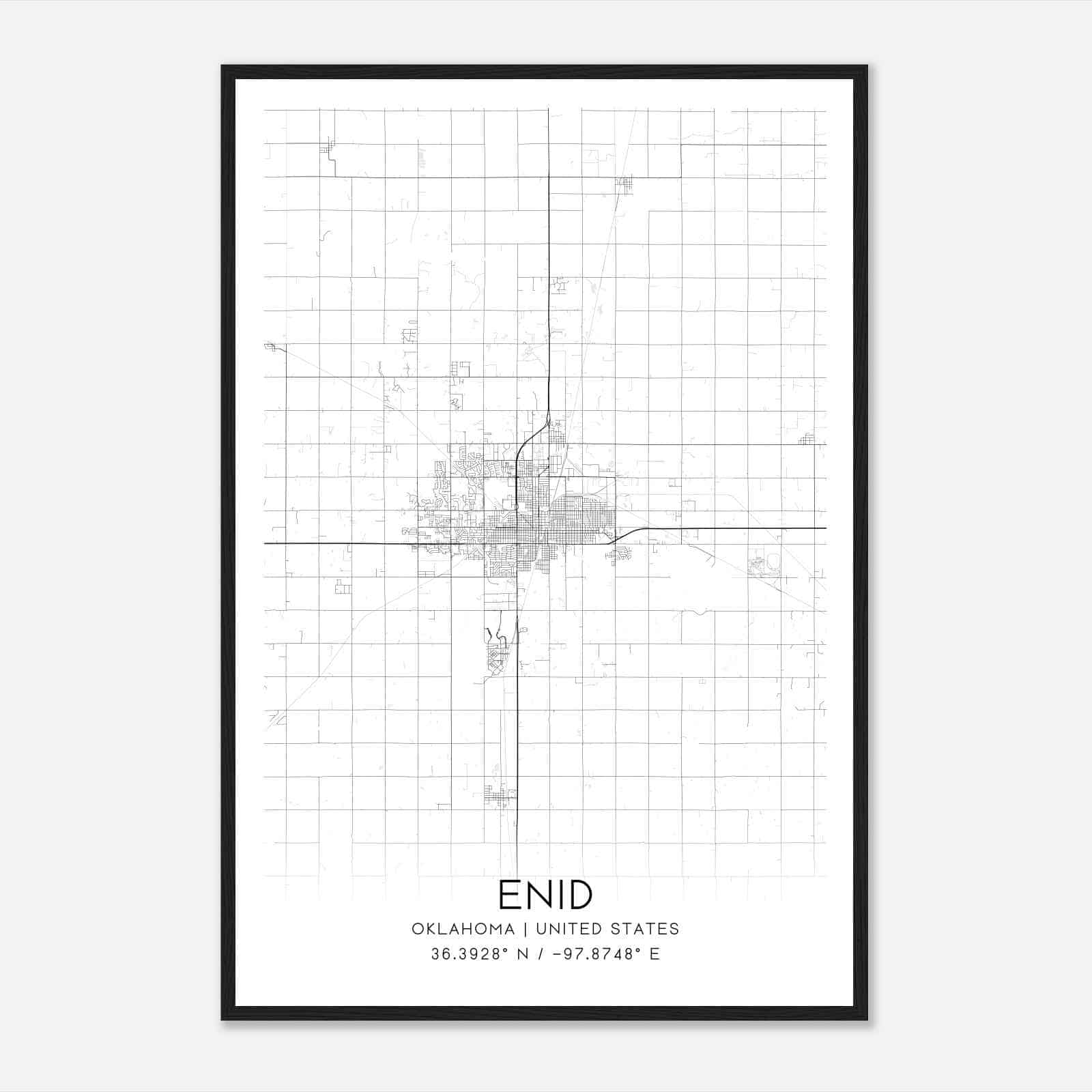 Enid Oklahoma Map Poster, Modern Home Decor Wall Art Print