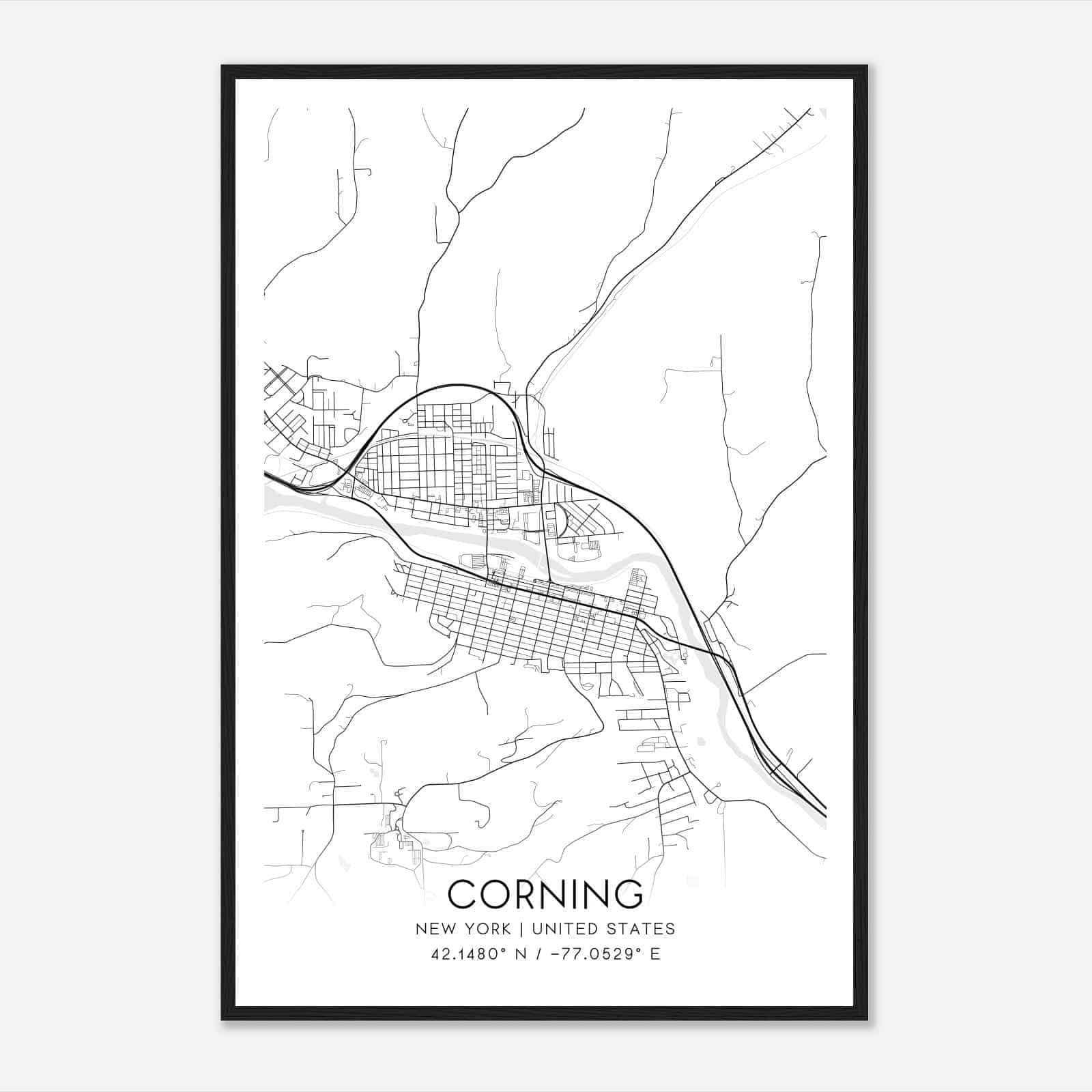 Corning New York Map Poster, Modern Home Decor Wall Art Print