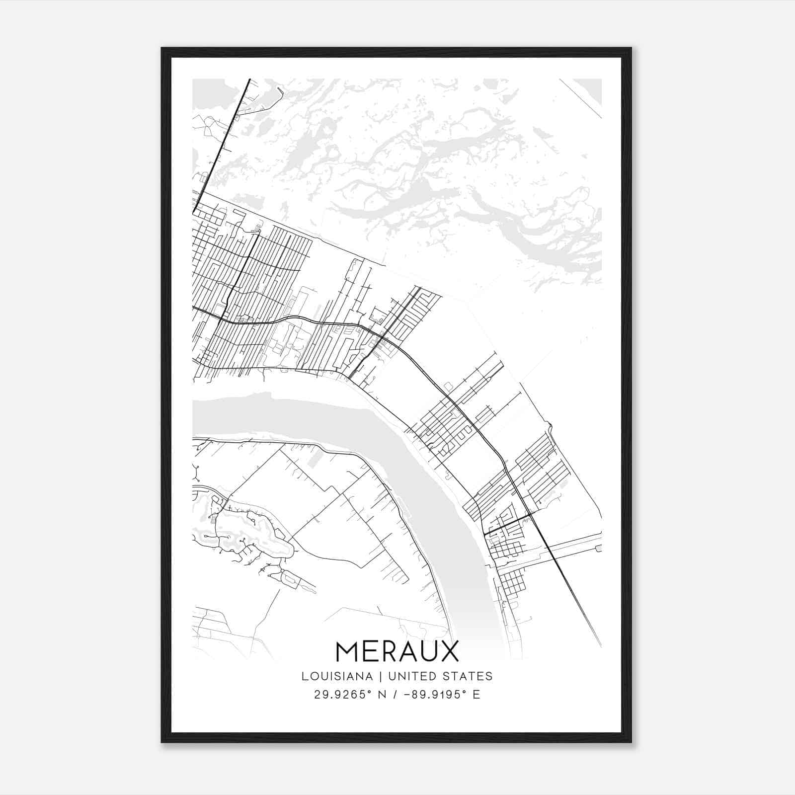 Meraux Louisiana Map Poster, Modern Home Decor Wall Art Print