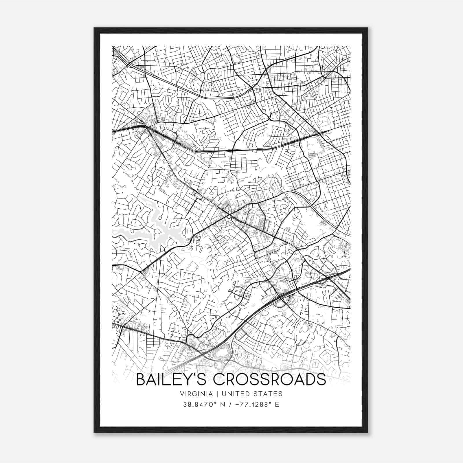 Bailey’s Crossroads Virginia Map Poster, Modern Home Decor Wall Art Print