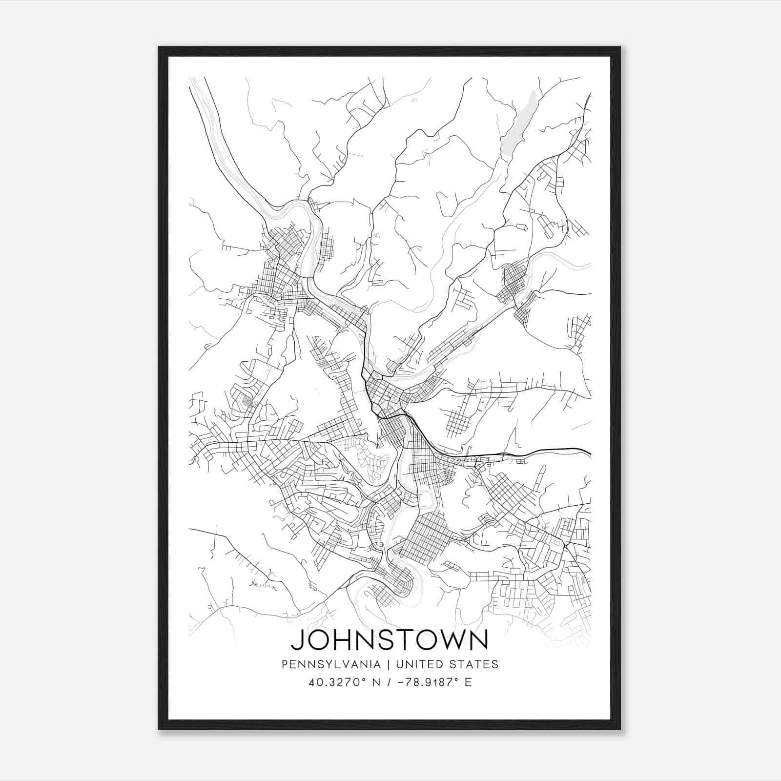 Johnstown Pennsylvania Map Poster, Modern Home Decor Wall Art Print