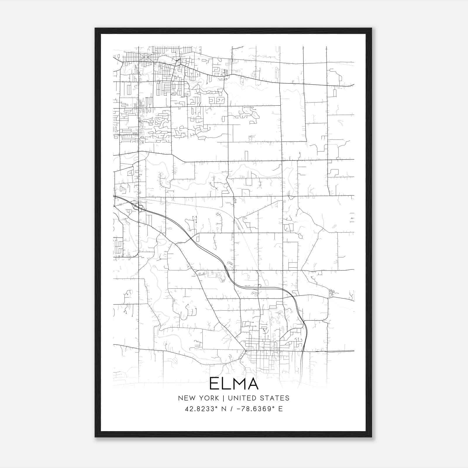 Elma New York Map Poster, Modern Home Decor Wall Art Print