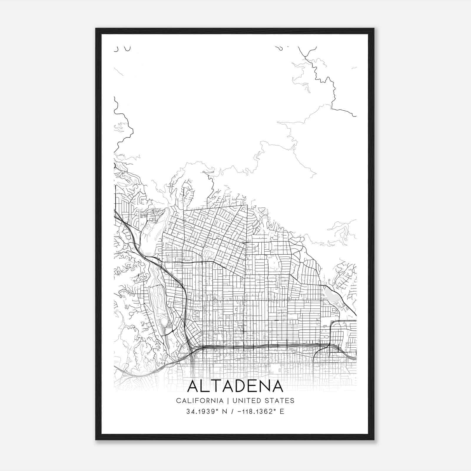 Altadena California Map Poster, Modern Home Decor Wall Art Print