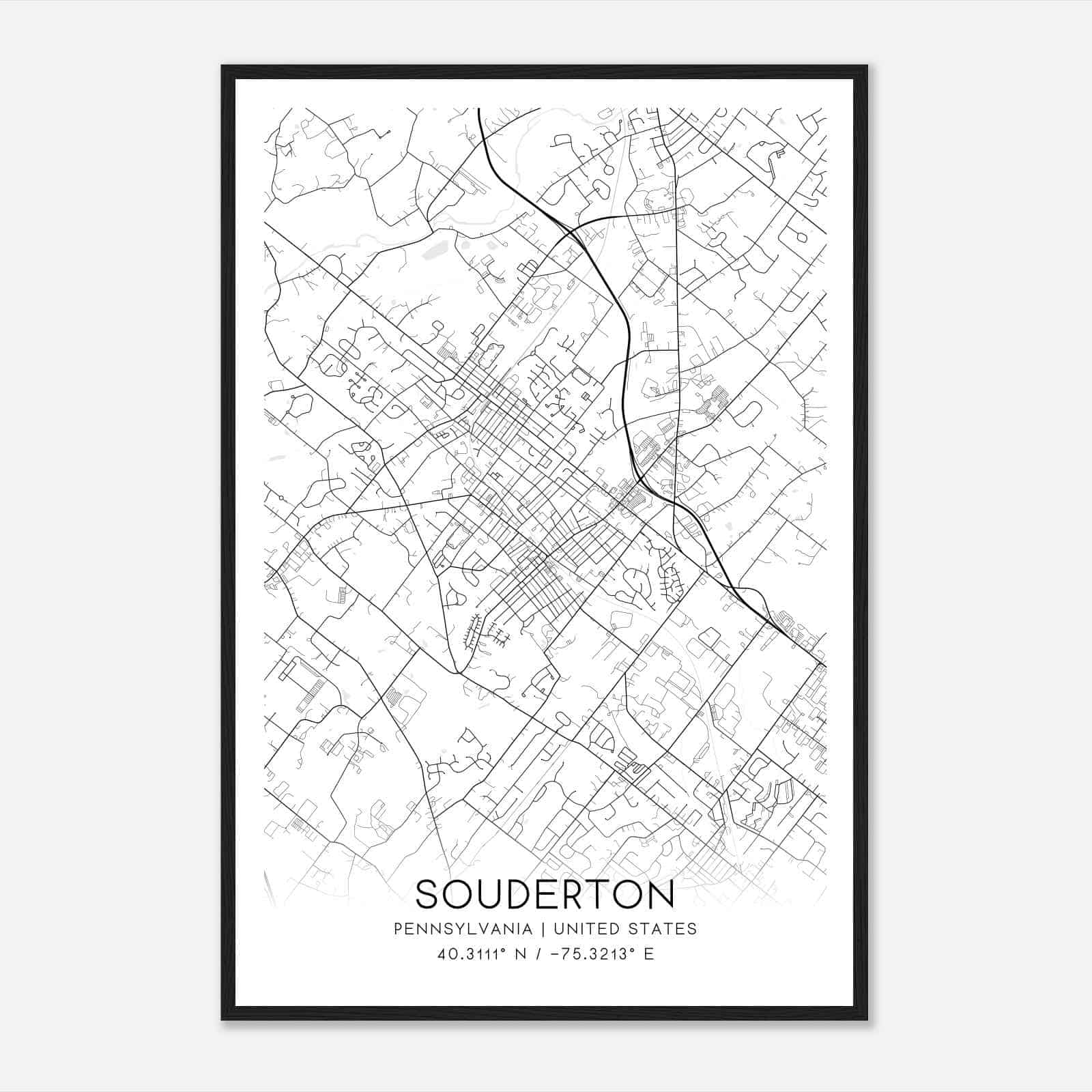 Souderton Pennsylvania Map Poster, Modern Home Decor Wall Art Print Souderton Pennsylvania Map Poster, Modern Home Decor Wall Art Print